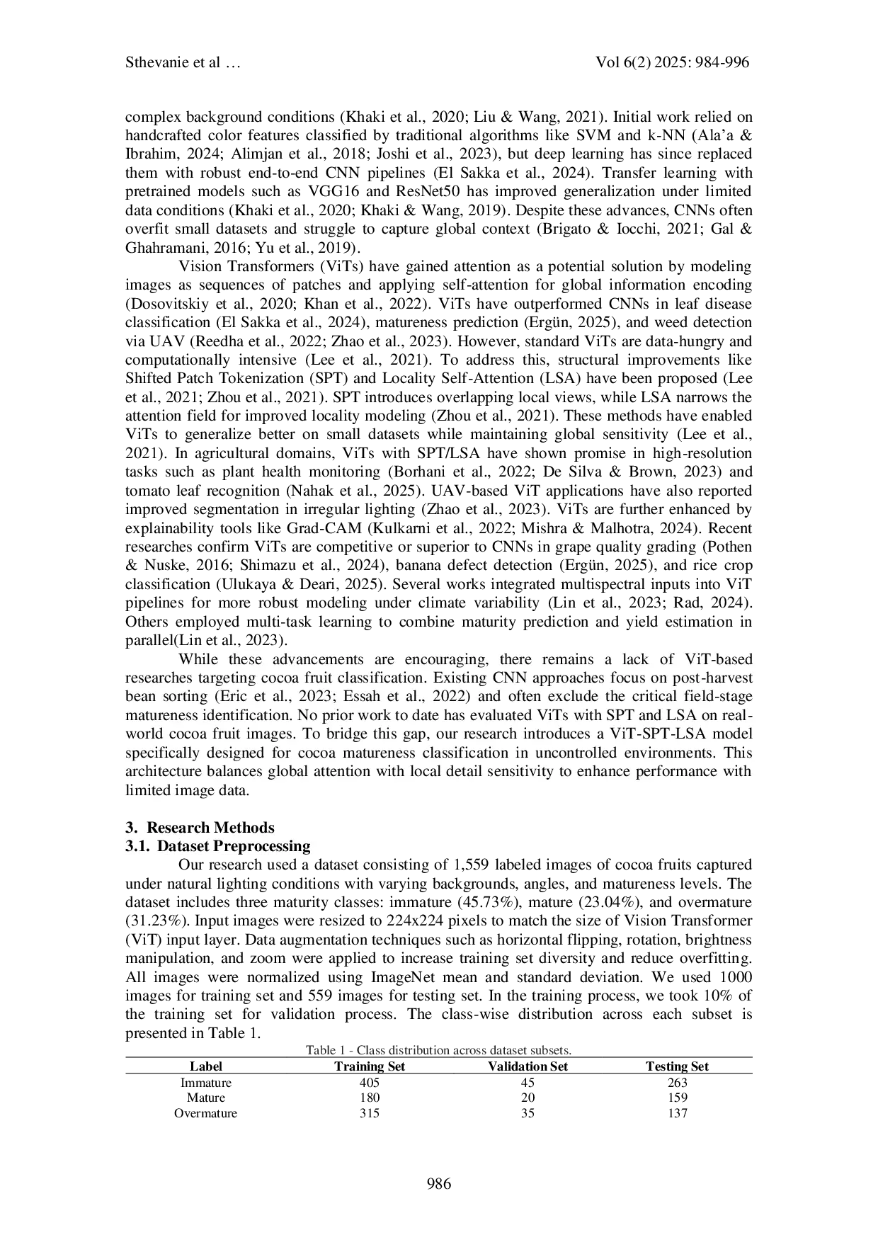 JURIS Cocoa Ripeness Classification Using Vision Transformer
