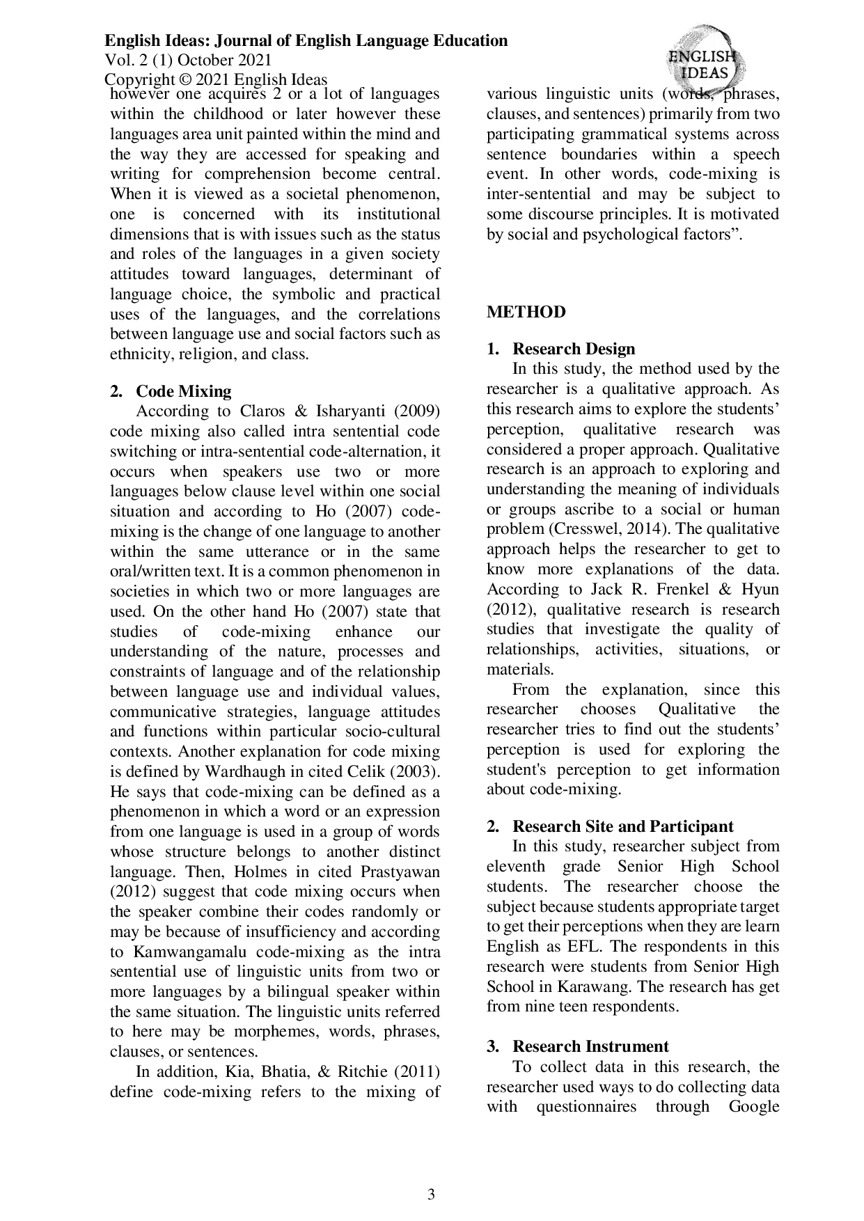 JURIS The Use of Code Mixing in Learning English as Foreign Language at Senior High School