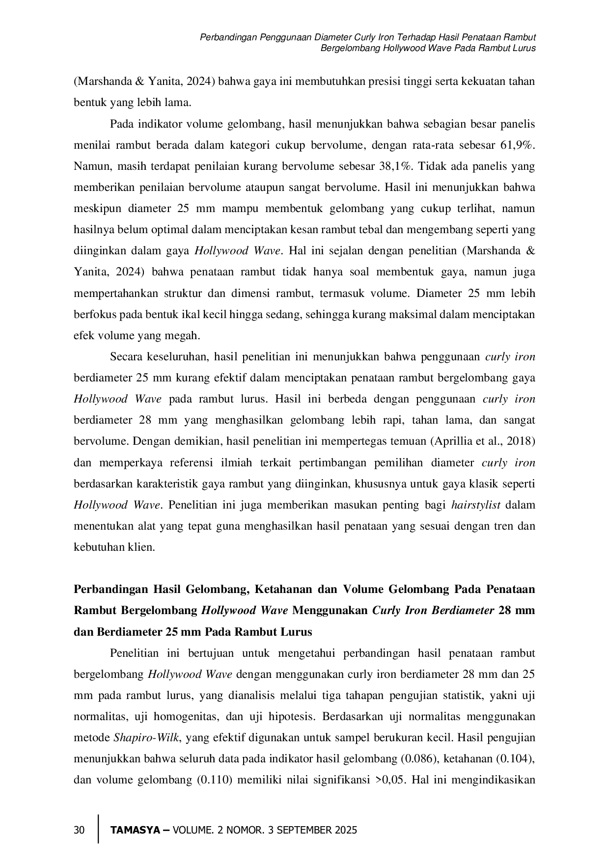 JURIS Perbandingan Penggunaan Diameter Curly Iron Terhadap Hasil Penataan Rambut Bergelombang Hollywood Wave Pada Rambut Lurus