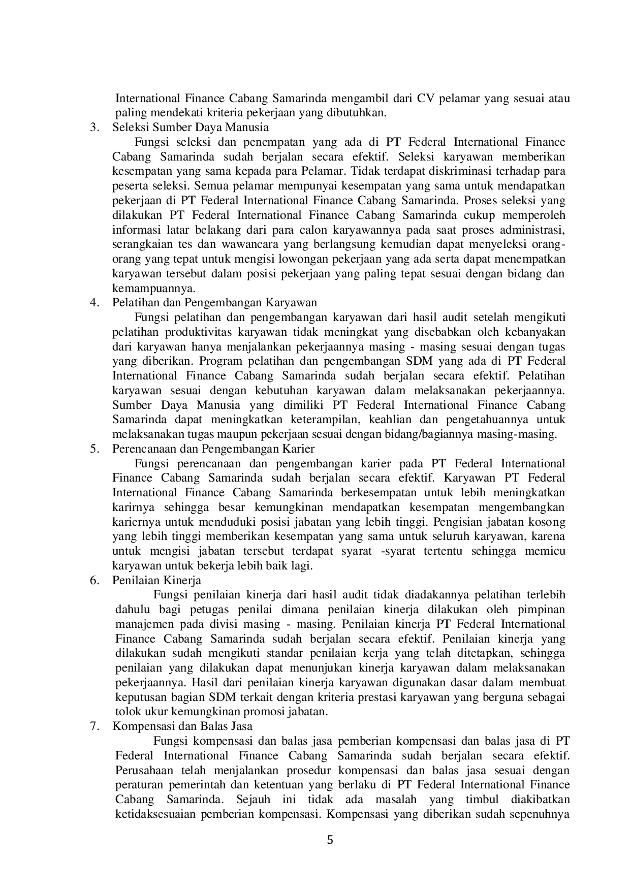 JURIS Evaluation of Management Audit of Human Resources to Improve Effectiveness at PT Federal International Finance Branch Samarinda
