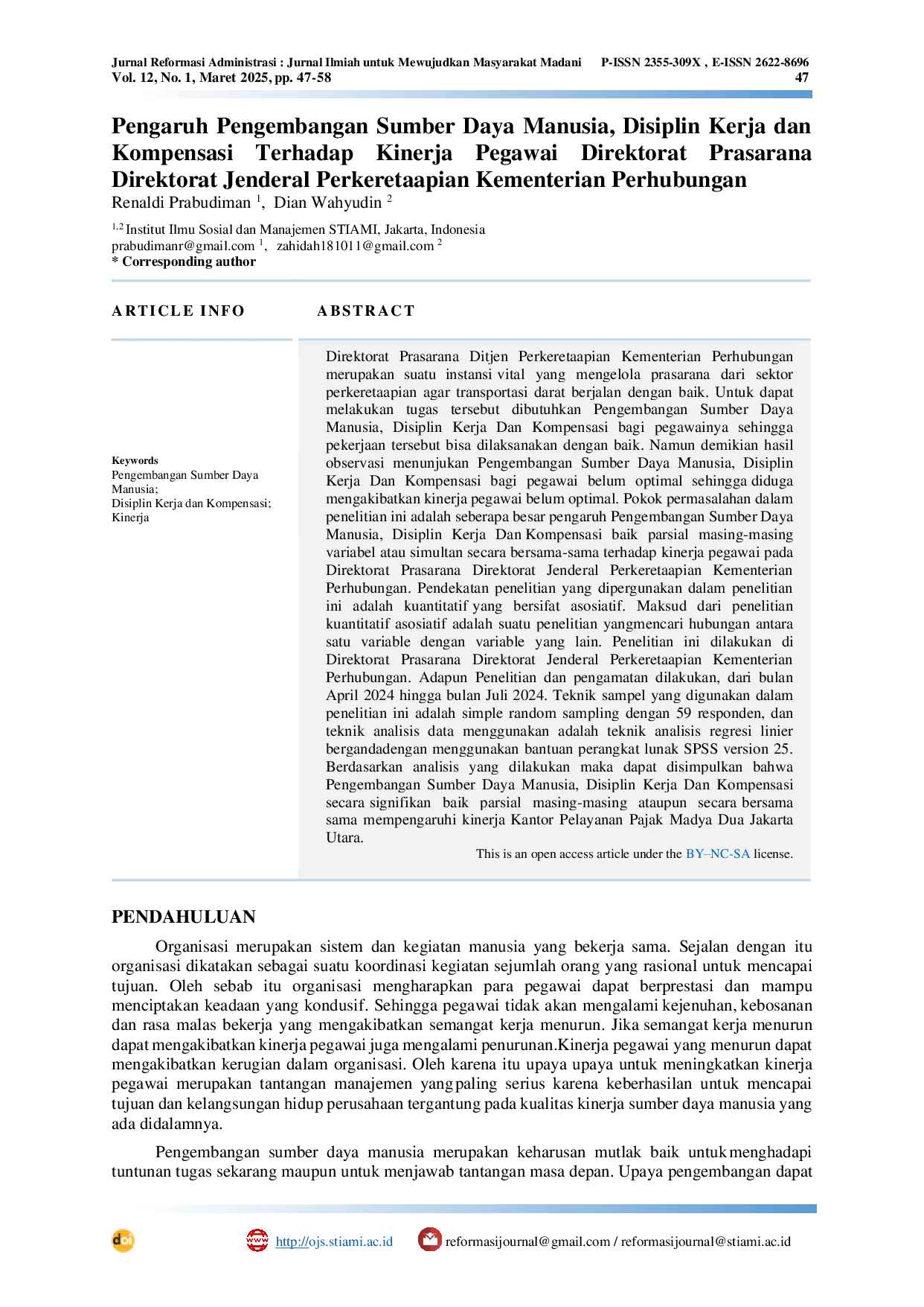 JURIS Pengaruh Pengembangan Sumber Daya Manusia Disiplin Kerja dan Kompensasi Terhadap Kinerja Pegawai Direktorat Prasarana Direktorat Jenderal Perkeretaapian Kementerian Perhubungan
