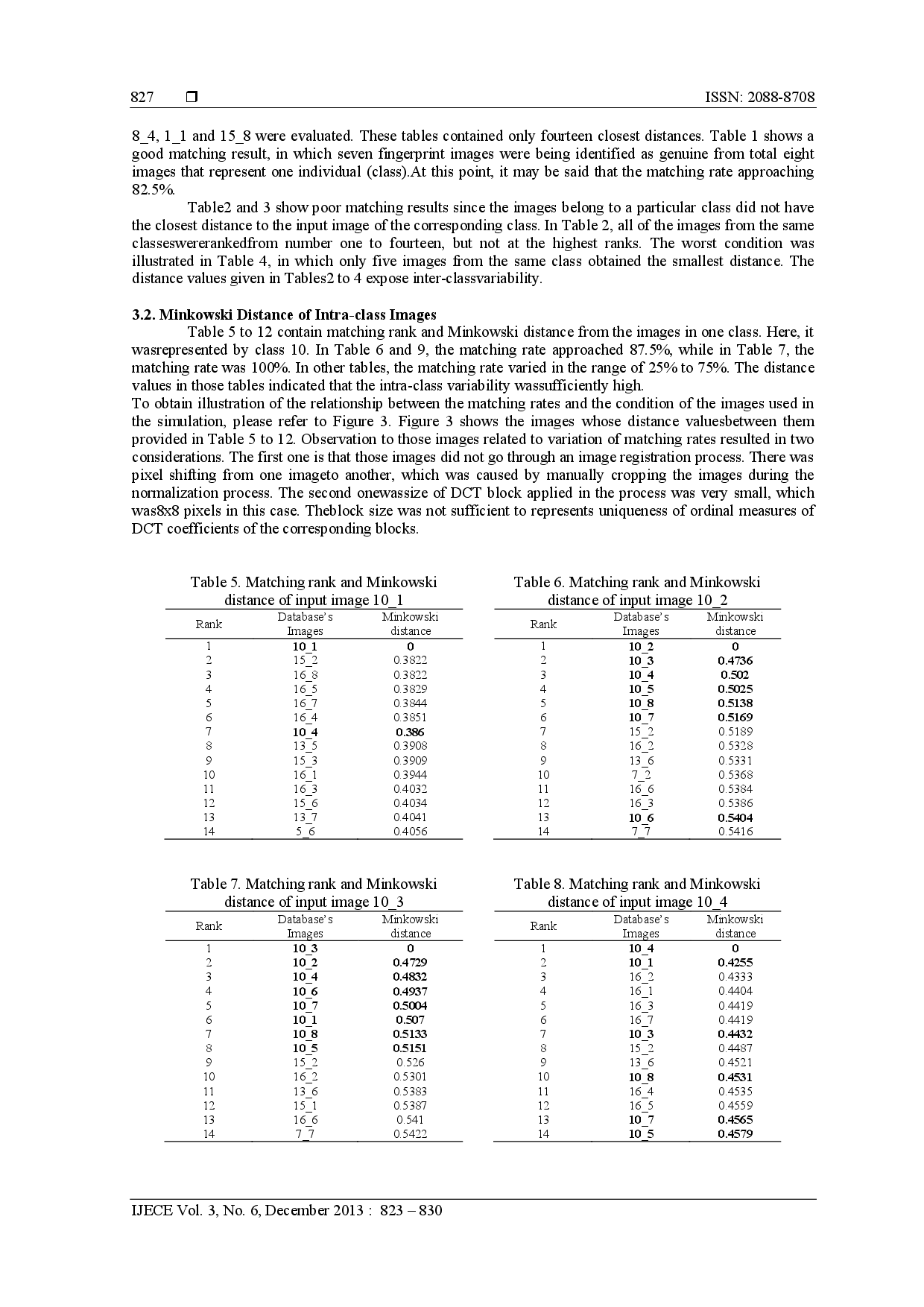 juris Ordinal Measure of Discrete Cosine Transform Coefficients and its Application to Fingerprint Matching