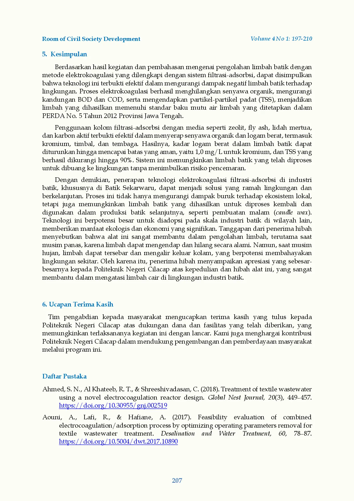 juris Pengolahan Limbah Cair Batik Dengan Elektrokoagulasi Dan FiltrasiAcAdsorbsi Untuk Keberlanjutan