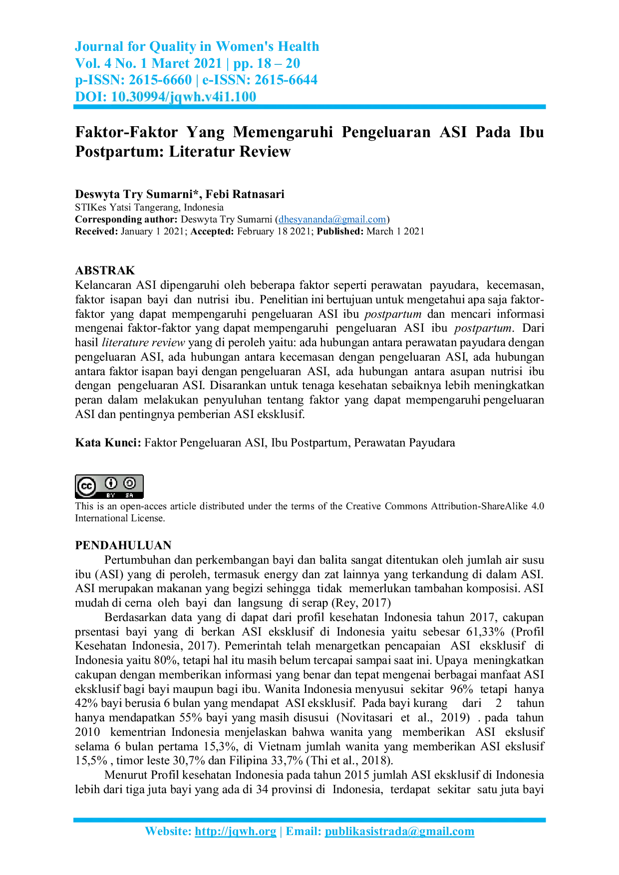 JURIS Faktor Faktor Yang Mempengaruhi Pengeluaran ASI Pada Ibu Postpartum Literatur Review