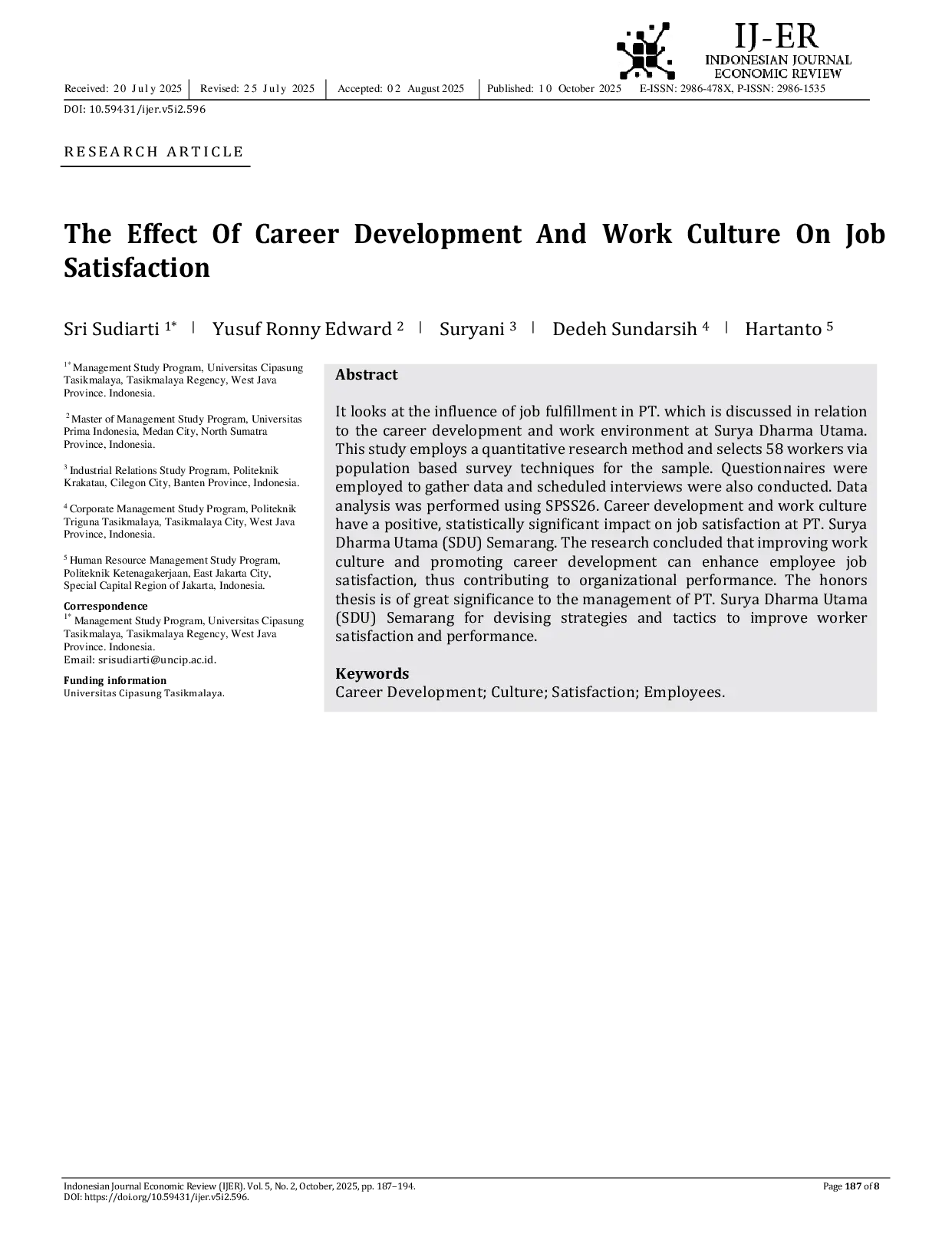 JURIS The Effect Of Career Development And Work Culture On Job Satisfaction