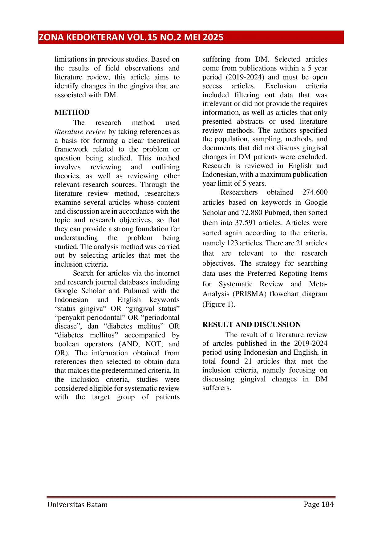 JURIS Perubahan Gingiva pada Pasien Diabetes Melitus Literature Review