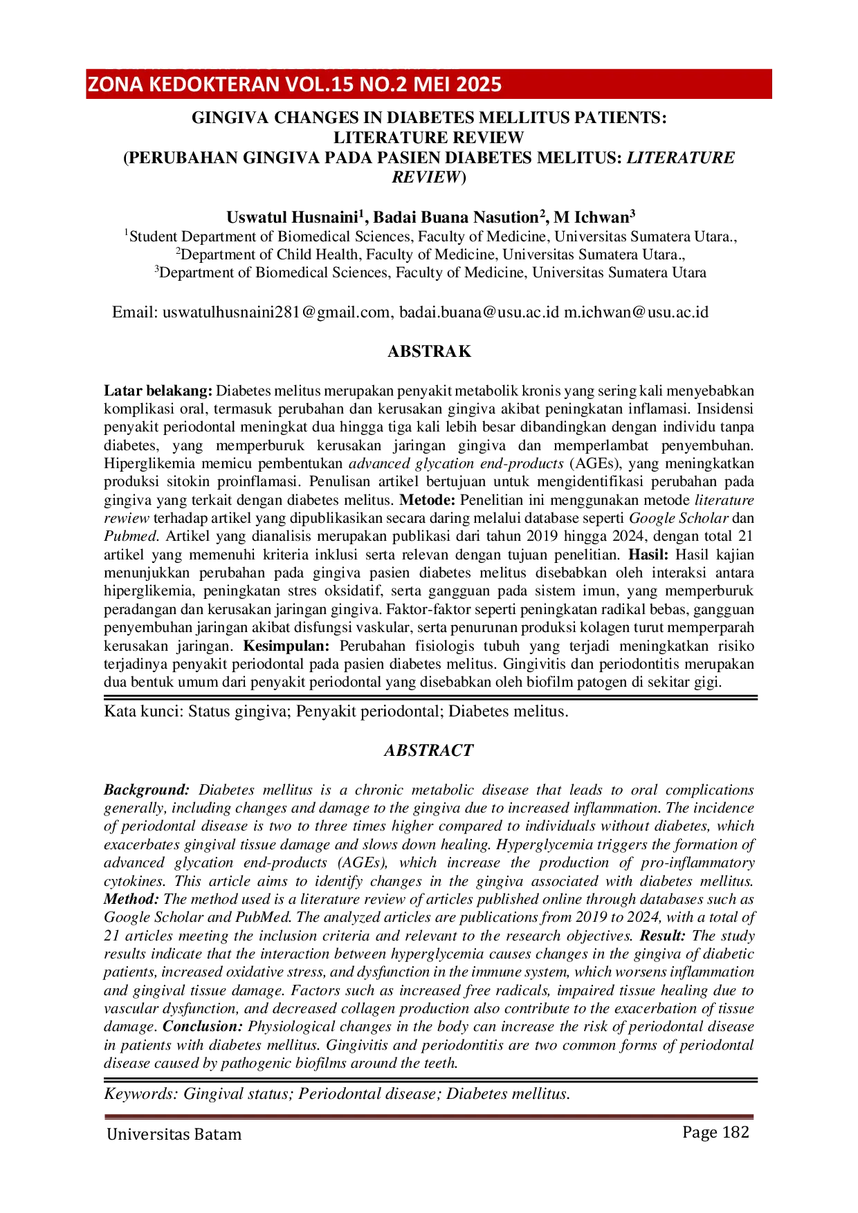 JURIS Perubahan Gingiva pada Pasien Diabetes Melitus Literature Review
