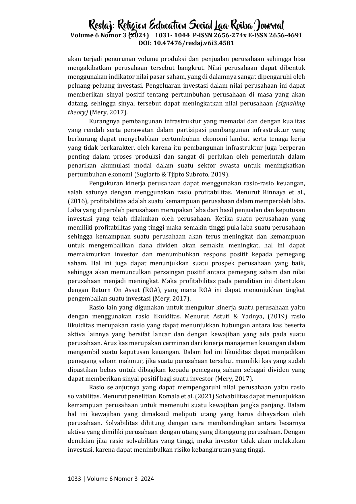 JURIS Pengaruh Profitabilitas Likuiditas Solvabilitas terhadap Nilai Perusahaan Industri Jasa