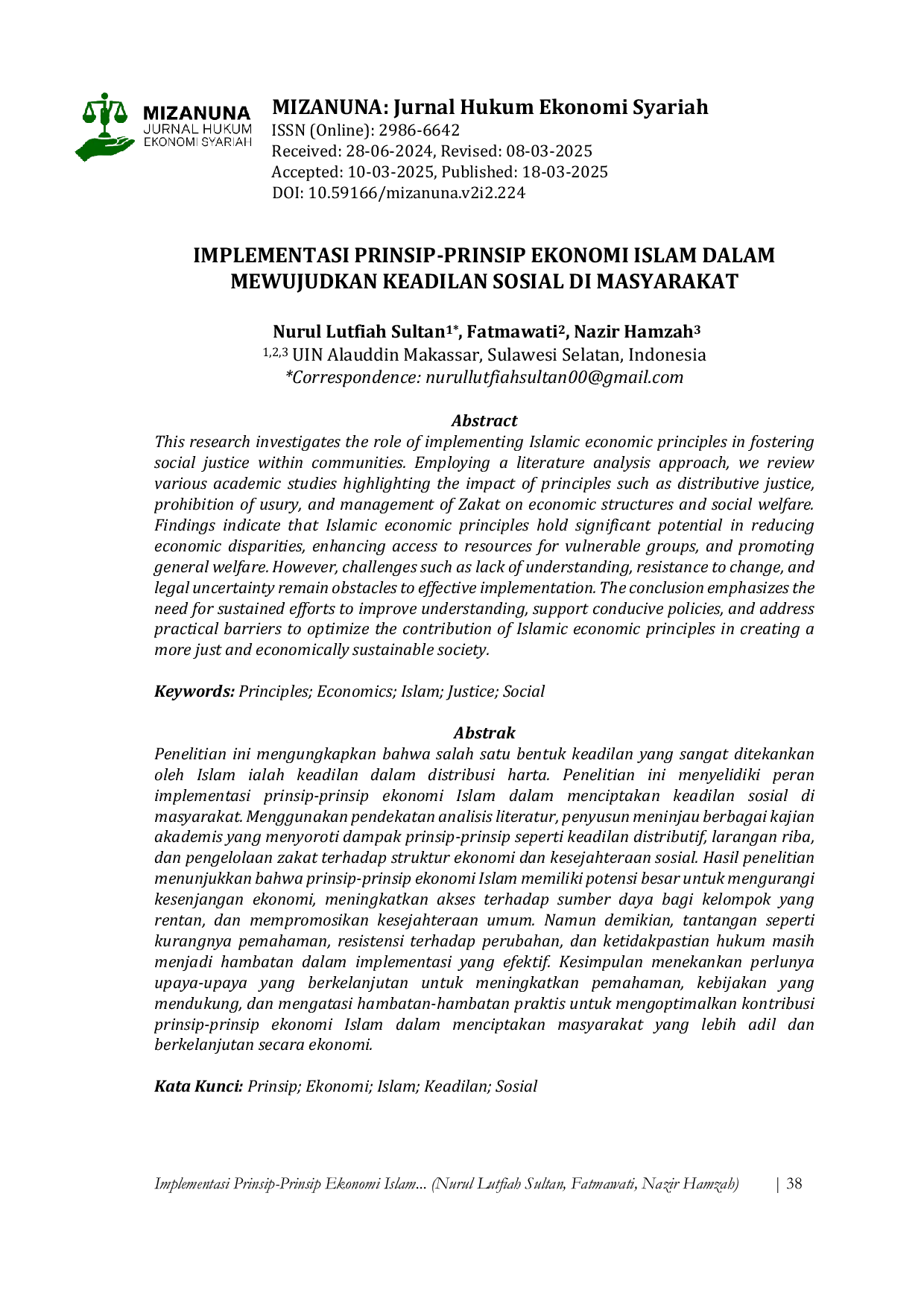 JURIS Implementasi Prinsip Prinsip Ekonomi Islam dalam Mewujudkan Keadilan Sosial di Masyarakat