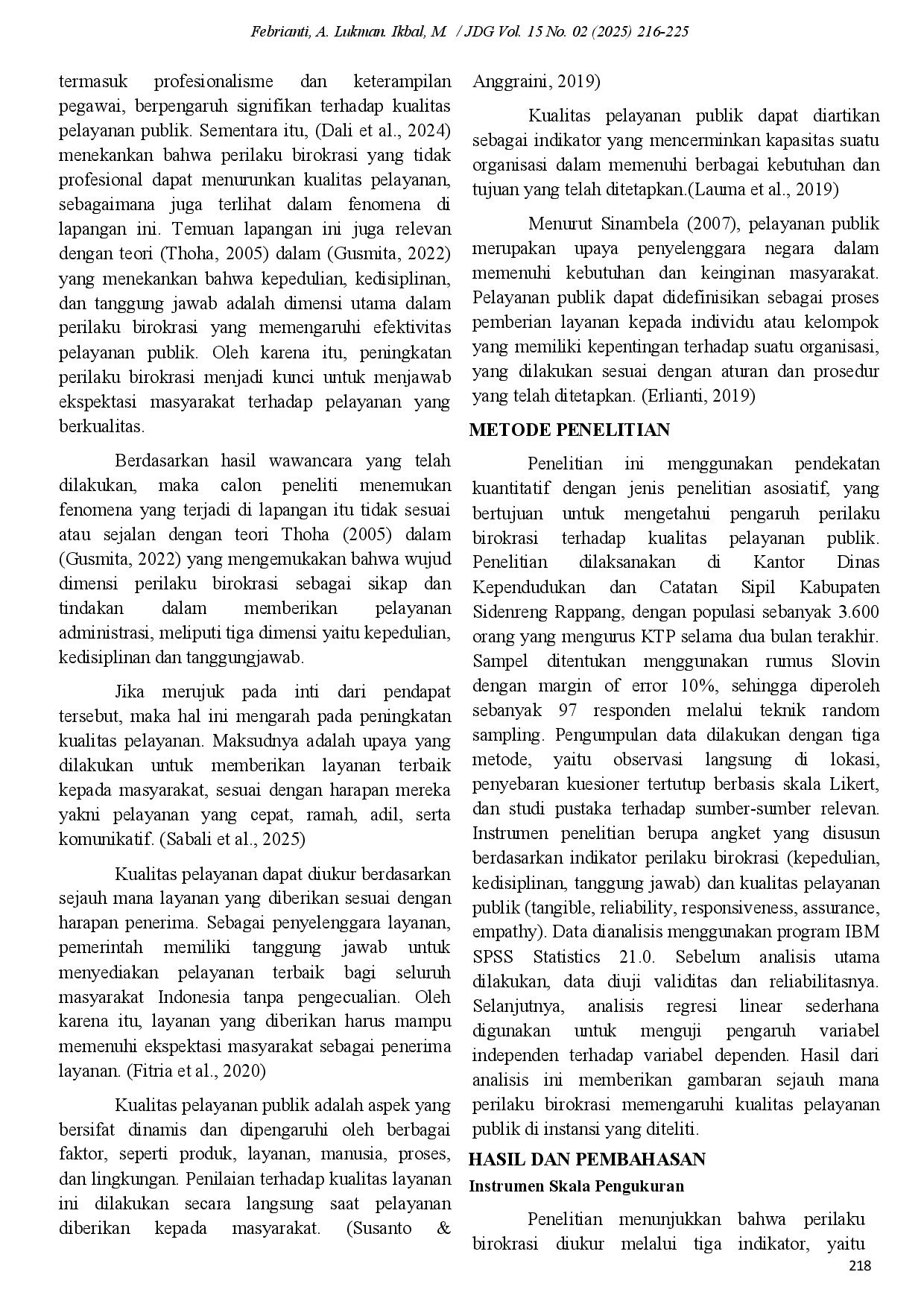 juris Pengaruh Perilaku Birokrasi Terhadap Kualitas Pelayanan Publik Di Kantor Disdukcapil Kabupaten Sidenreng Rappang