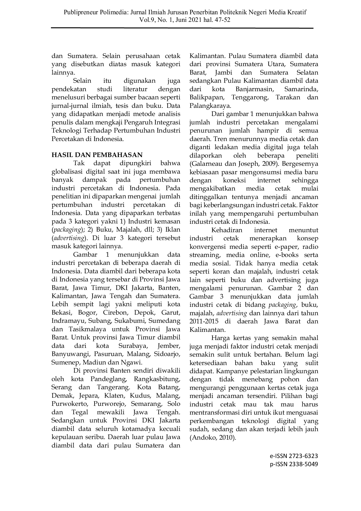 JURIS Kajian Sederhana Pengaruh Integrasi Teknologi Terhadap Pertumbuhan Industri Percetakan Di Indonesia
