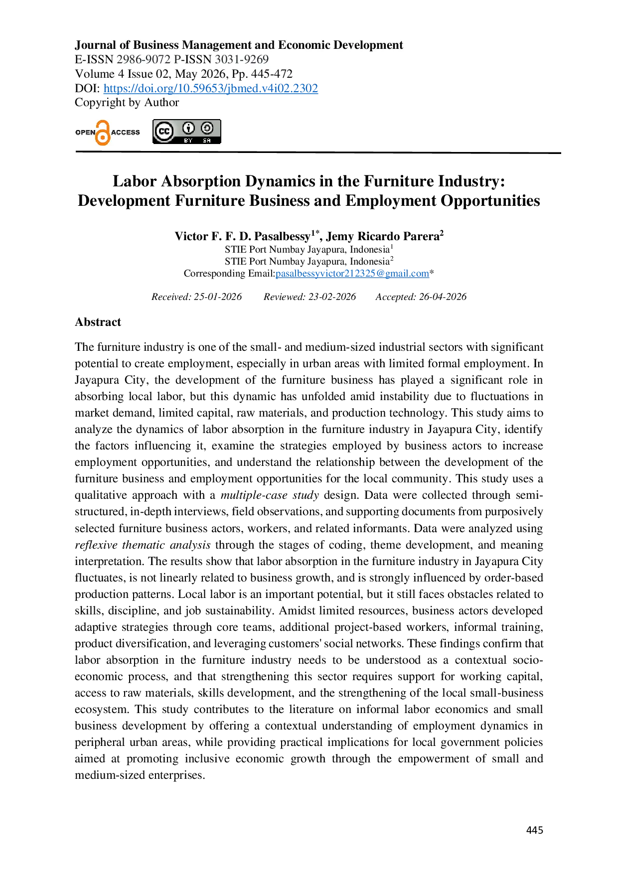 JURIS Labor Absorption Dynamics in the Furniture Industry Development Furniture Business and Employment Opportunities