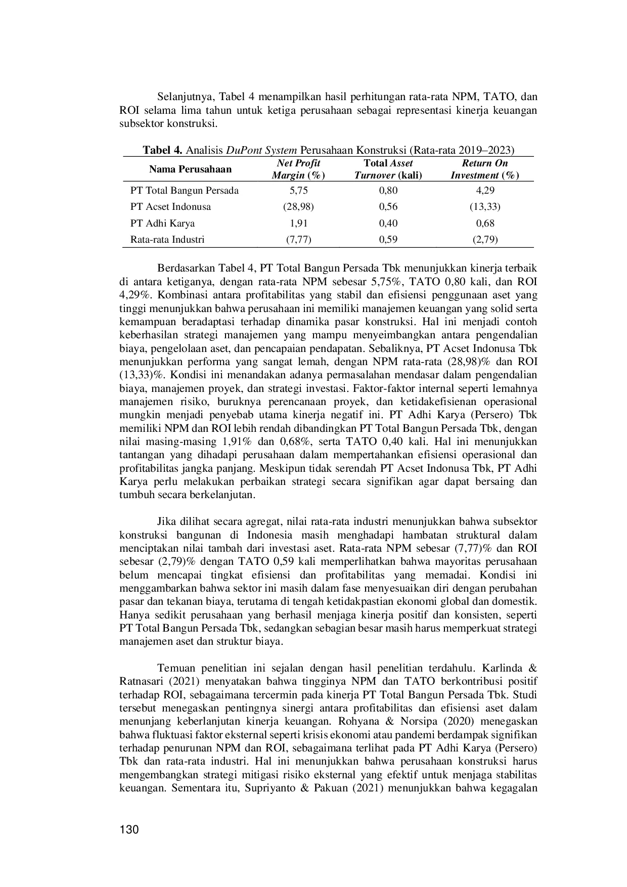 JURIS Evaluasi Kinerja Keuangan Perusahaan Konstruksi Di Bursa Efek Indonesia Dengan Pendekatan Dupont