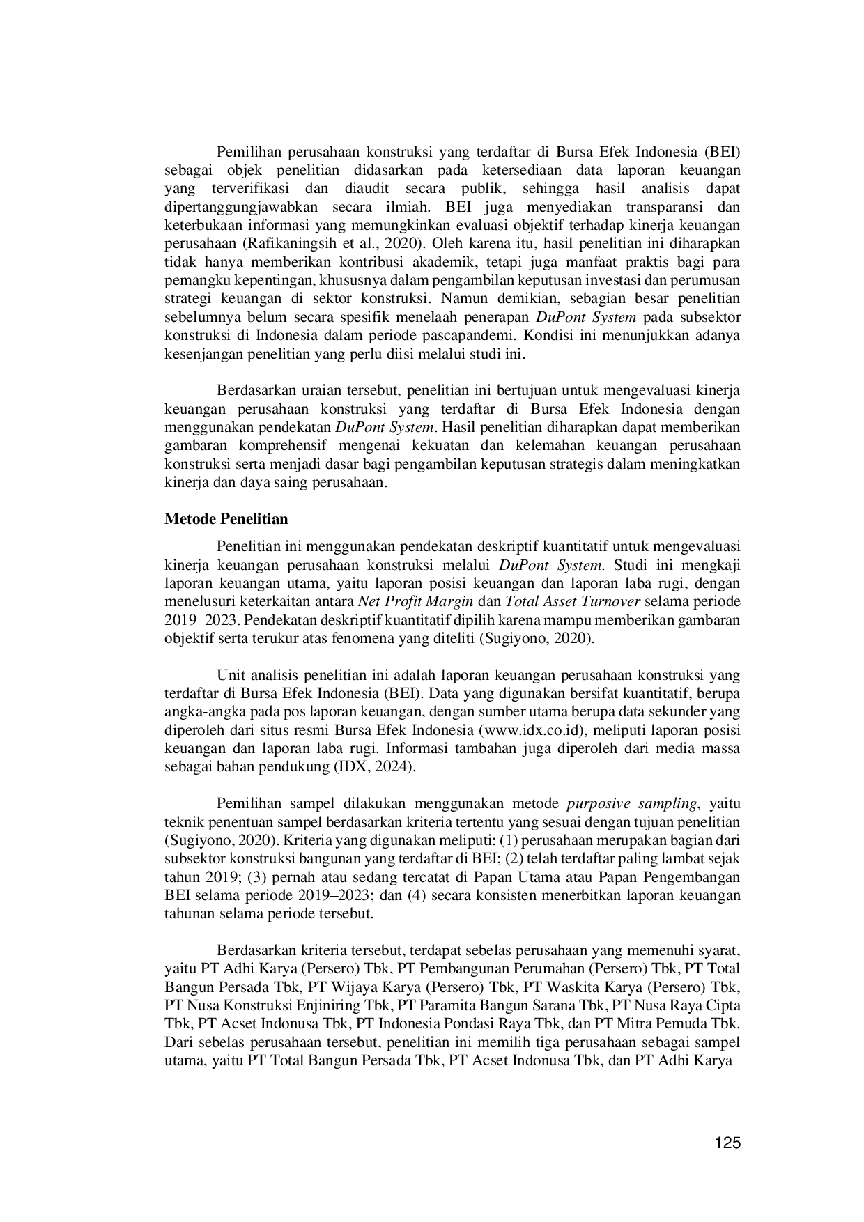 JURIS Evaluasi Kinerja Keuangan Perusahaan Konstruksi Di Bursa Efek Indonesia Dengan Pendekatan Dupont