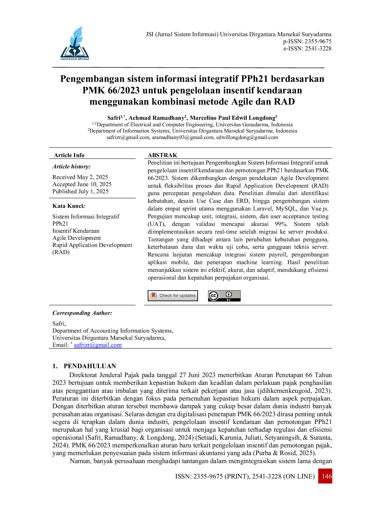 JURIS Pengembangan sistem informasi integratif PPh21 berdasarkan PMK 66 2023 untuk pengelolaan insentif kendaraan menggunakan kombinasi metode Agile dan RAD