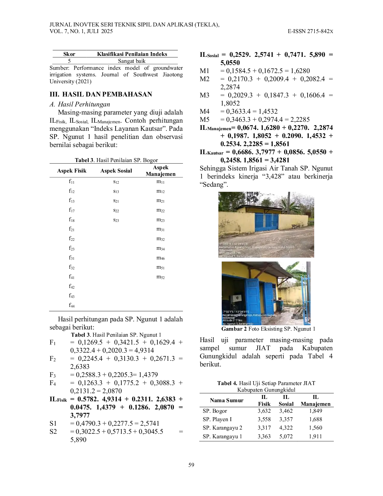 JURIS Penilaian Kinerja Sistem Jaringan Irigasi Air Tanah Kawasan Karst Gunungkidul Untuk Mewujudkan Ketahanan Pangan