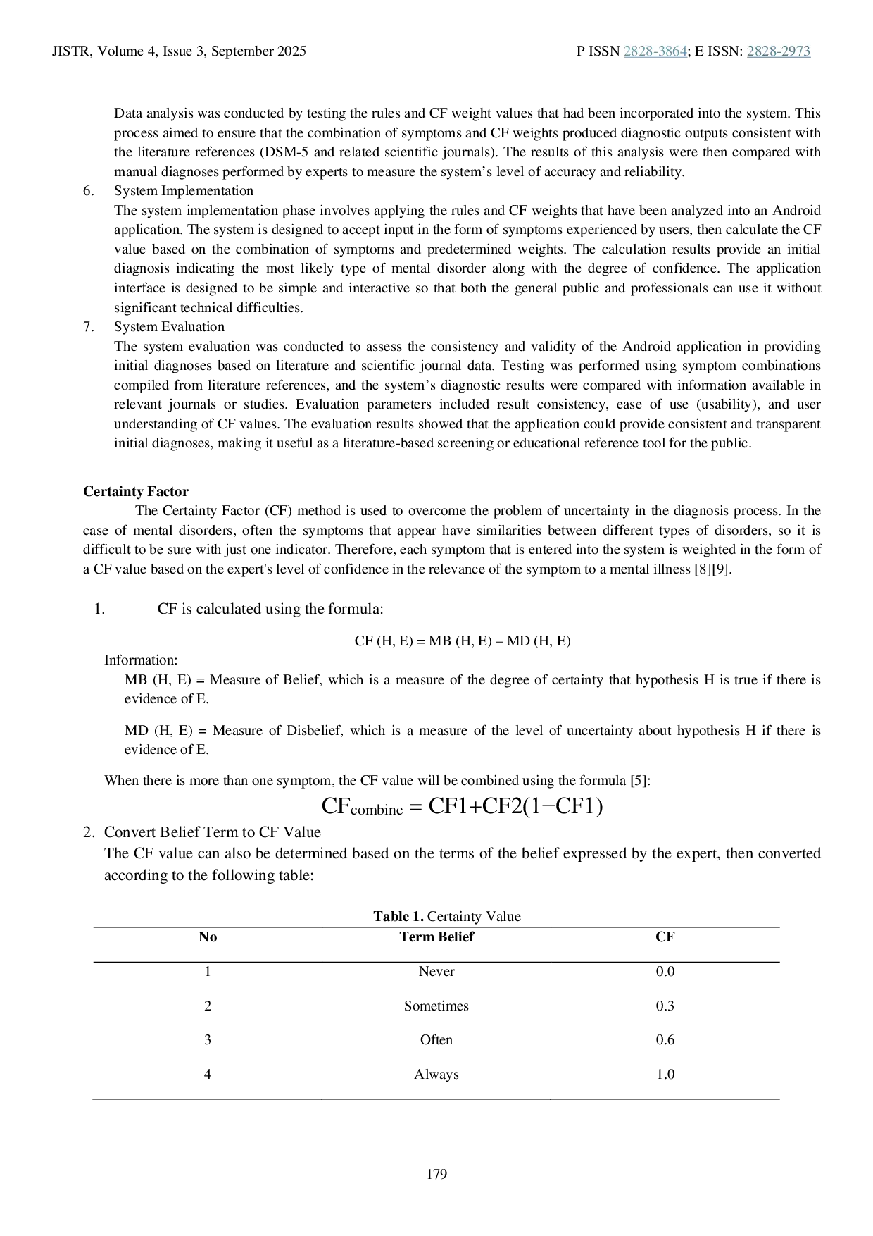 JURIS Intelligent System for Mental Health Disorder Diagnosis Using Certainty Factor Method