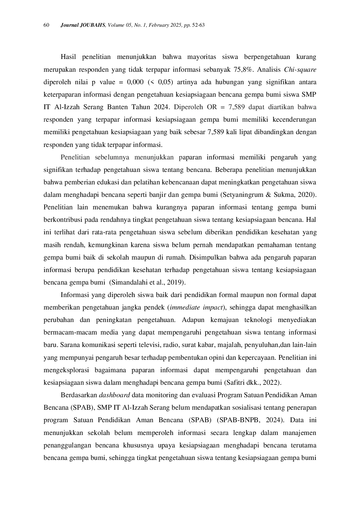 JURIS HUBUNGAN ANTARA PENDIDIKAN DAN PAPARAN INFORMASI DENGAN PENGETAHUAN KESIAPSIAGAAN GEMPA BUMI