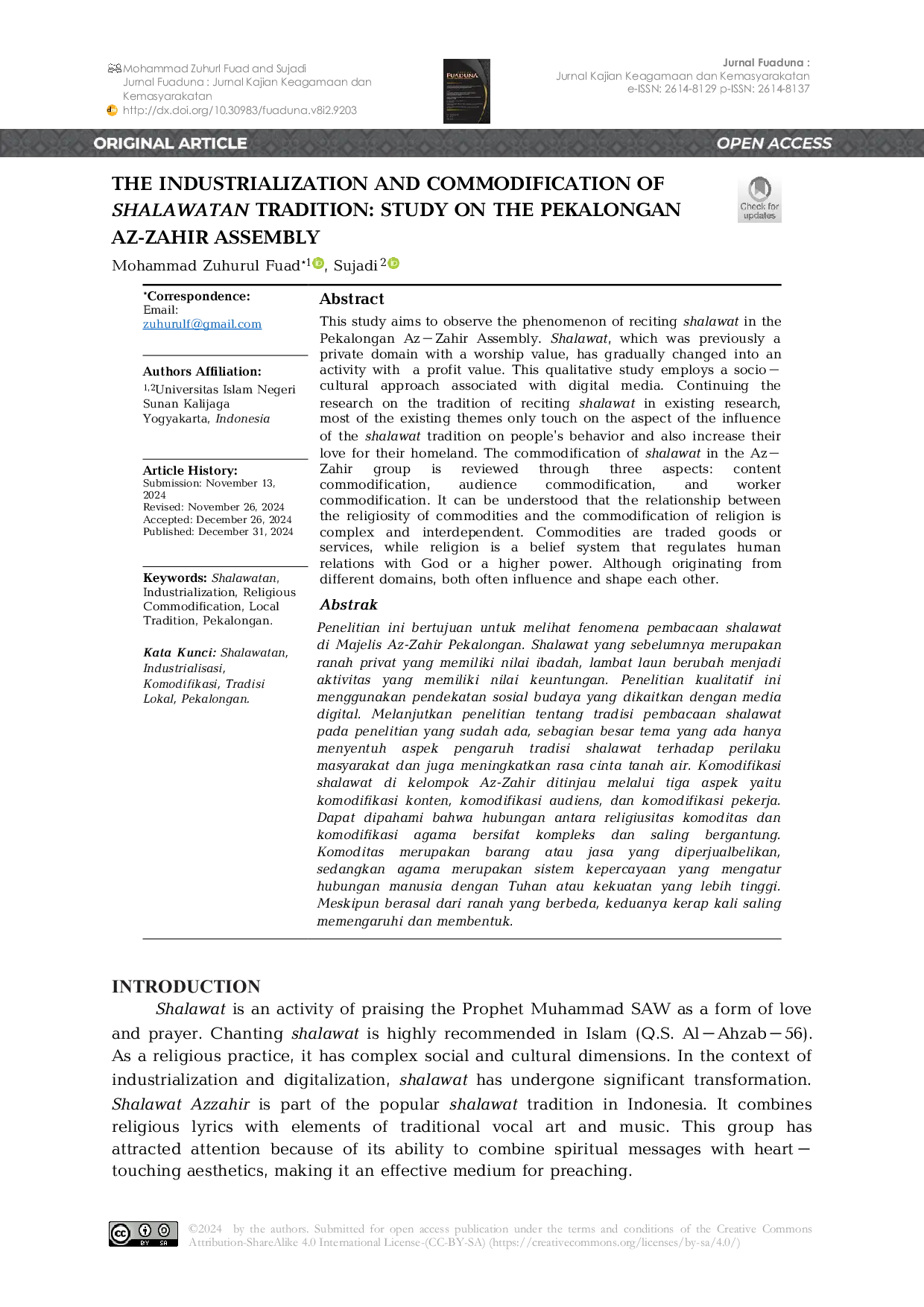 JURIS The Industrialization and Commodification of Shalawatan Tradition Study on the Pekalongan Az Zahir Assembly