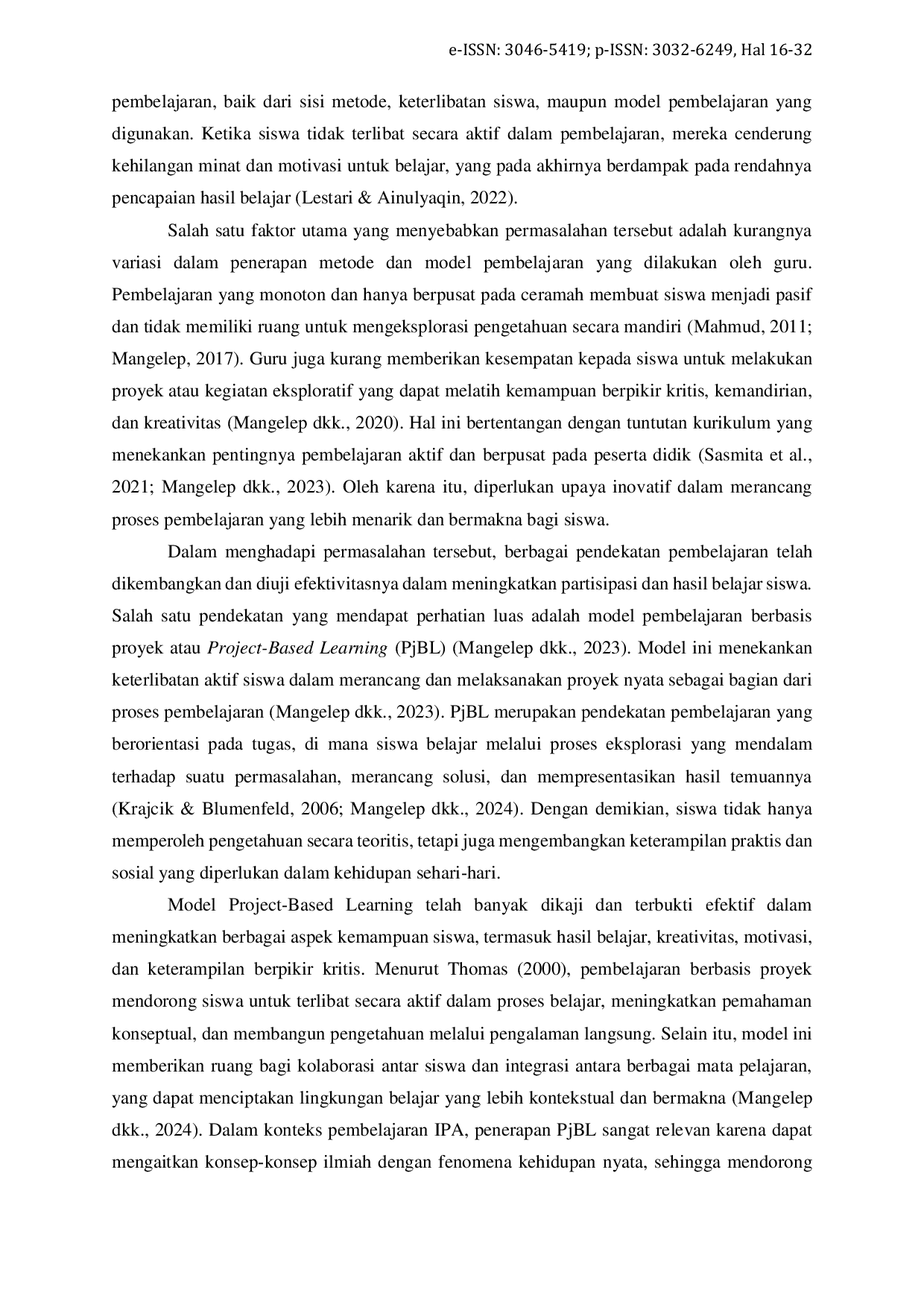 JURIS Implementasi Project Based Learning pada Mater Sel Studi Eksperimen di SMP Negeri 1 Bolaang