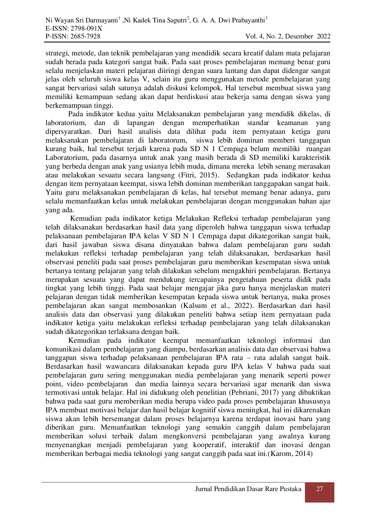 JURIS Analisis Pelaksanaan Pembelajaran Ipa Kelas V Di Sd N 1 Cempaga