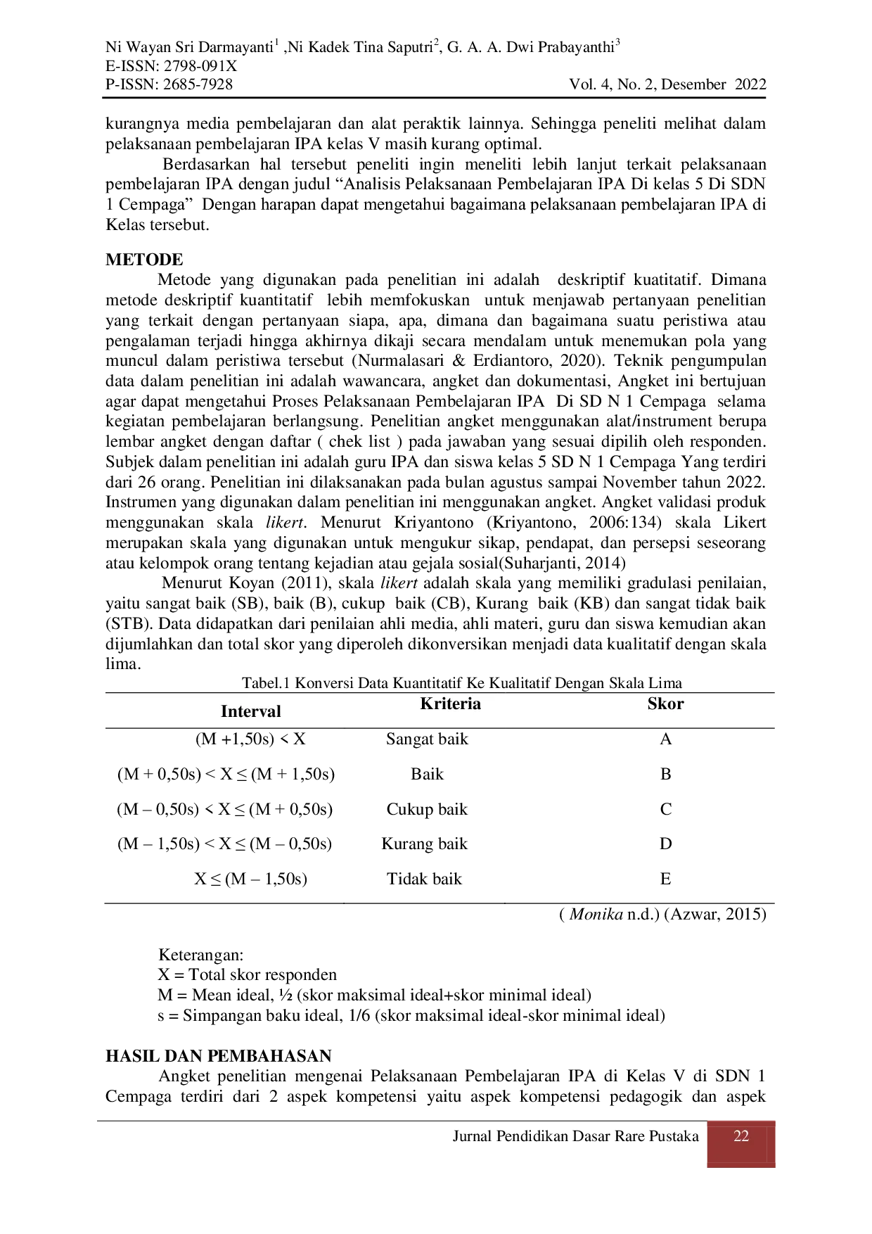 JURIS Analisis Pelaksanaan Pembelajaran Ipa Kelas V Di Sd N 1 Cempaga