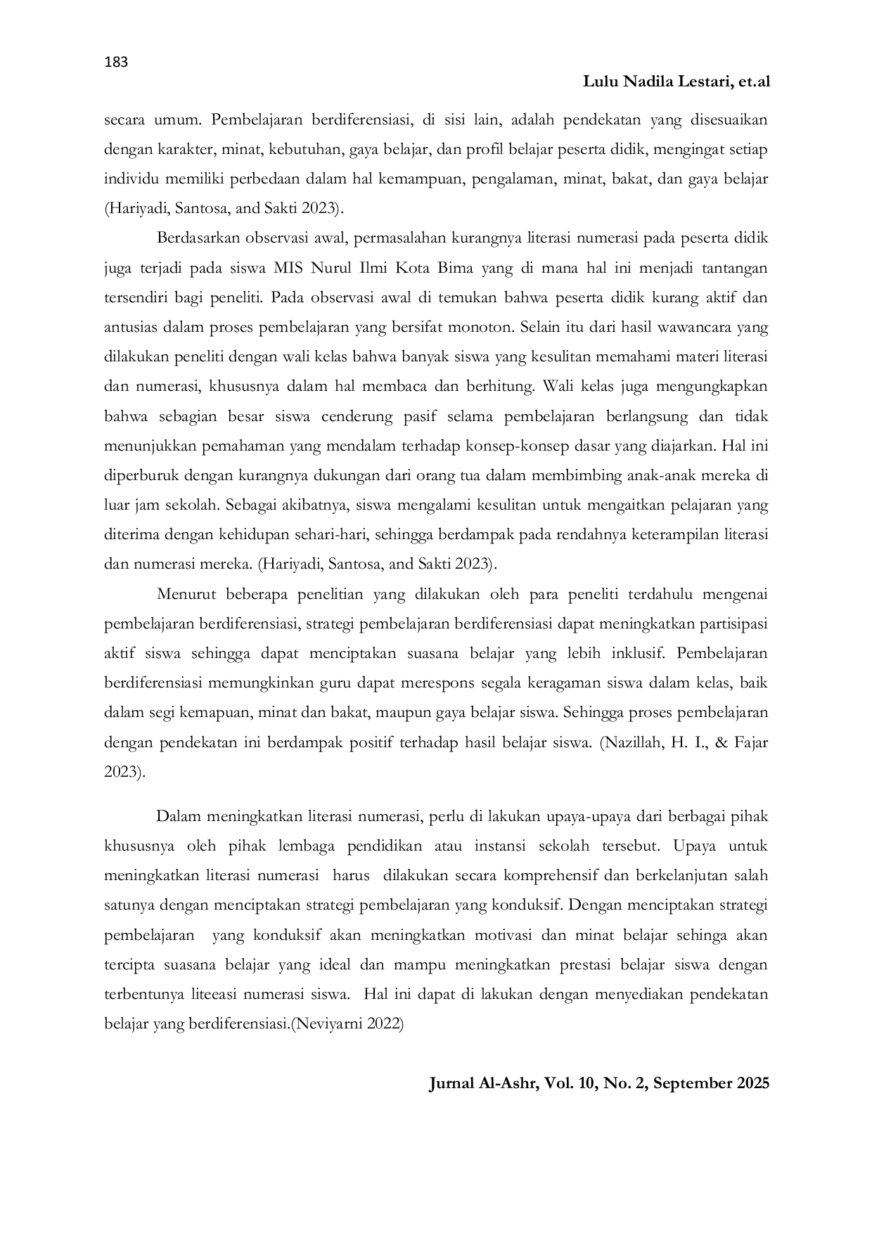 JURIS The Effect of Differentiated Learning on Students Numeracy Literacy at MIS Nurul Ilmi in Bima City