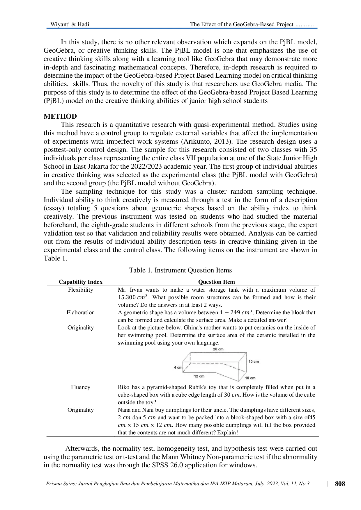 JURIS The Effect of The GeoGebra Based Project Based Learning PjBL Model on the Creative Thinking Ability of Junior High School Students