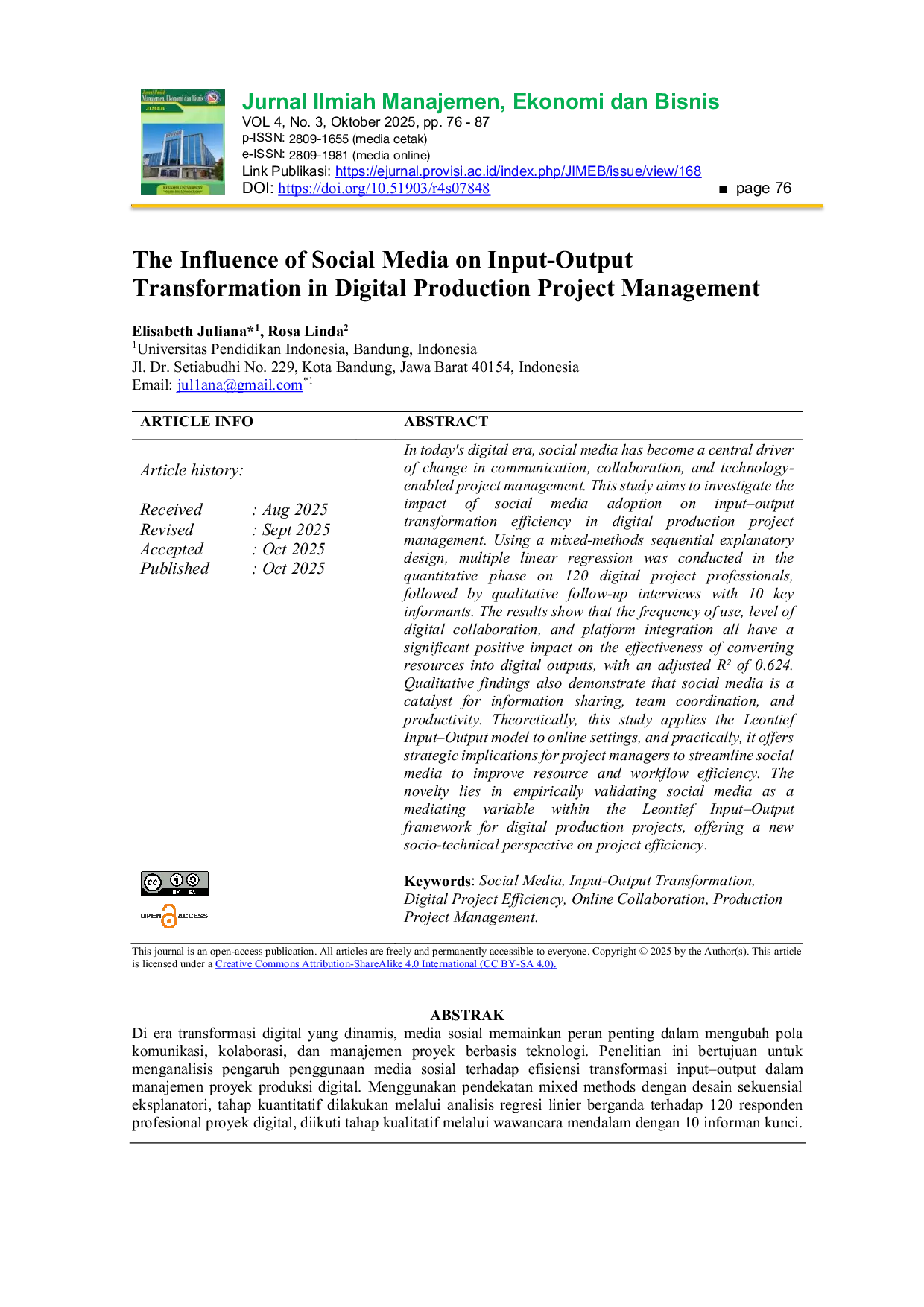 JURIS The Influence of Social Media on Input Output Transformation in Digital Production Project Management