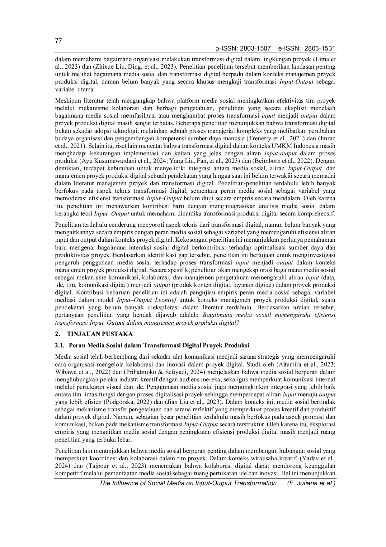 JURIS The Influence of Social Media on Input Output Transformation in Digital Production Project Management