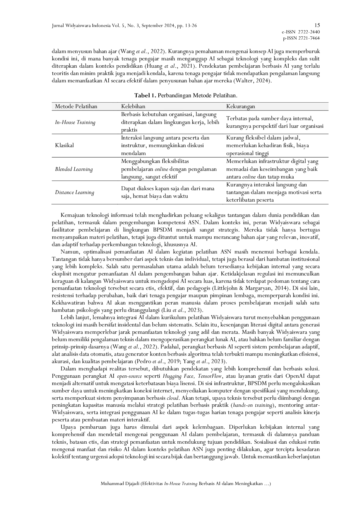 JURIS Efektivitas In House Training Berbasis AI dalam Meningkatkan Kompetensi Widyaiswara di BPSDM Sulawesi Selatan