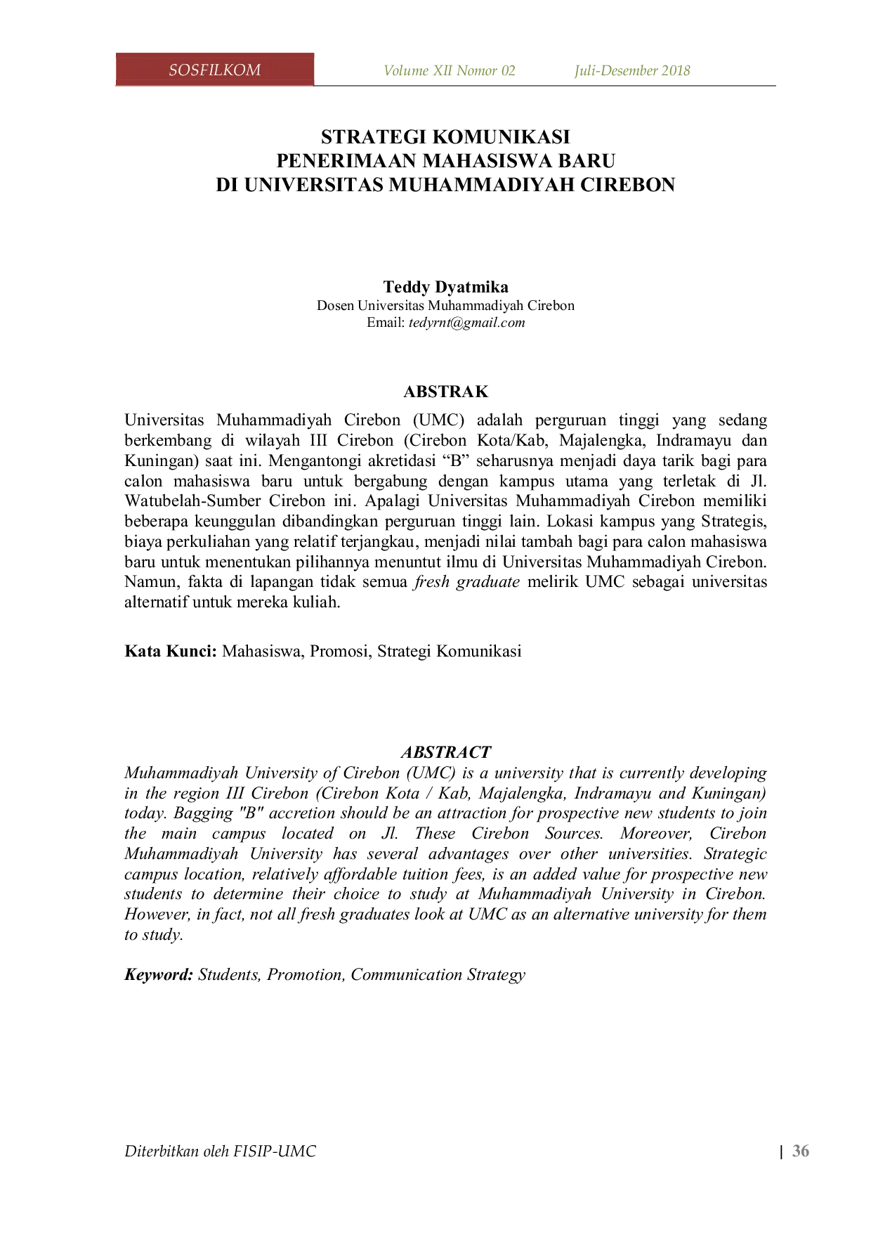 JURIS Strategi Komunikasi Penerimaan Mahasiswa Baru Di Universitas Muhammadiyah Cirebon