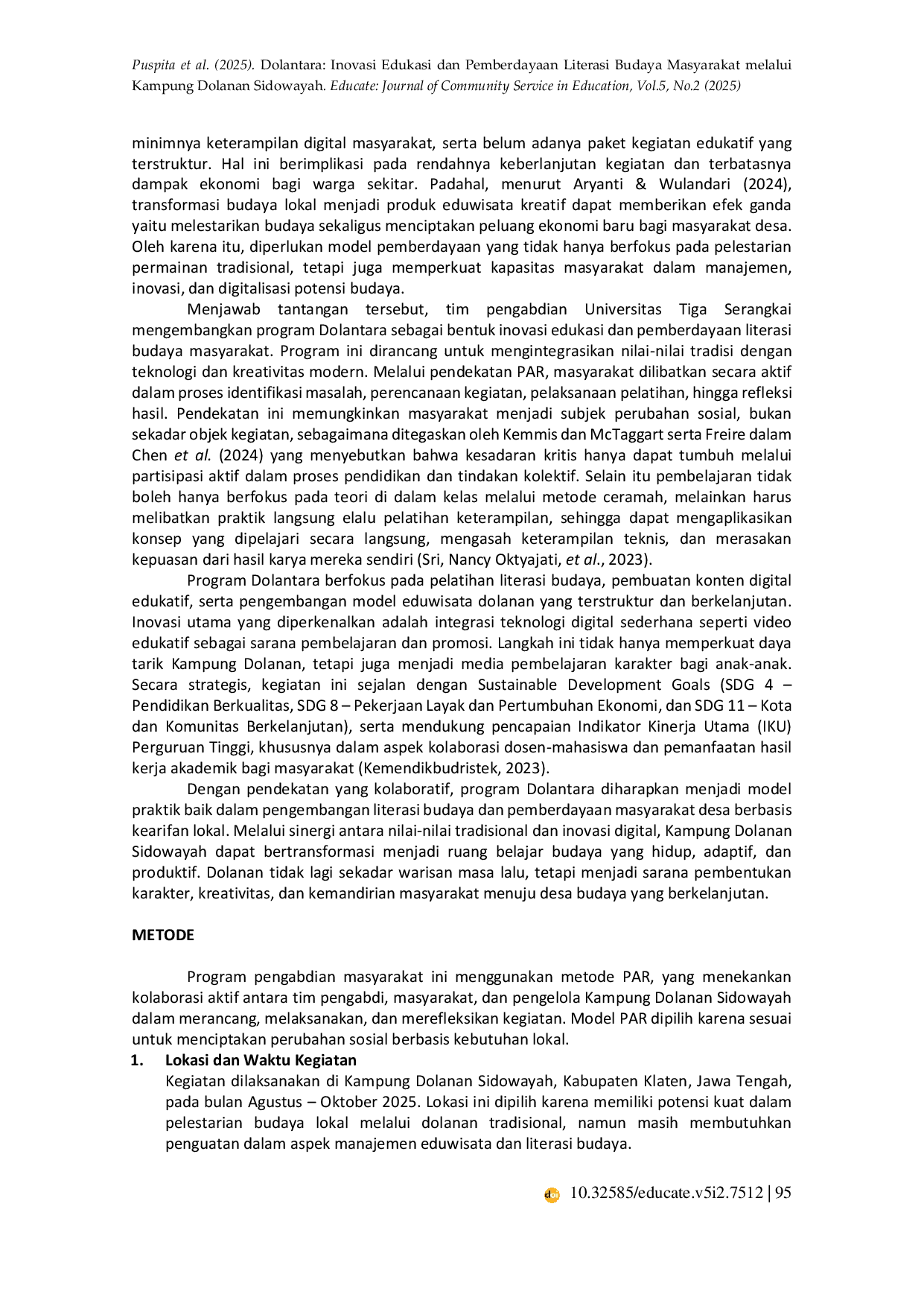 JURIS Dolantara Inovasi Edukasi dan Pemberdayaan Literasi Budaya Masyarakat melalui Kampung Dolanan Sidowayah