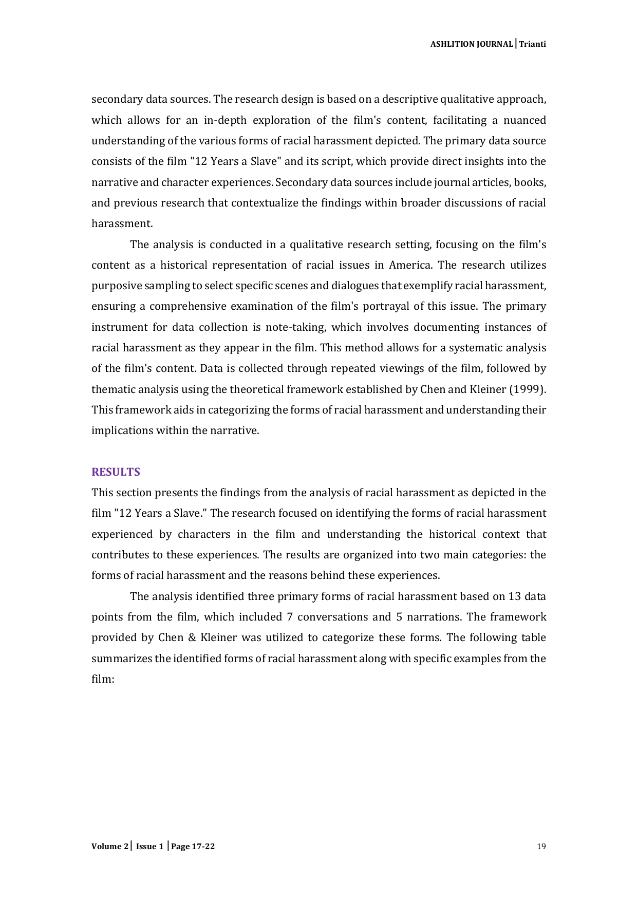 JURIS Racial Harassment Representation in 12 Years a Slave Film