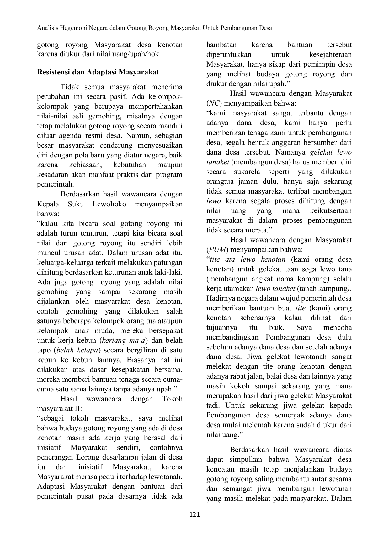 JURIS Analisis Hegemoni Negara Dalam Gotong Royong Masyarakat Untuk Pembangunan Desa