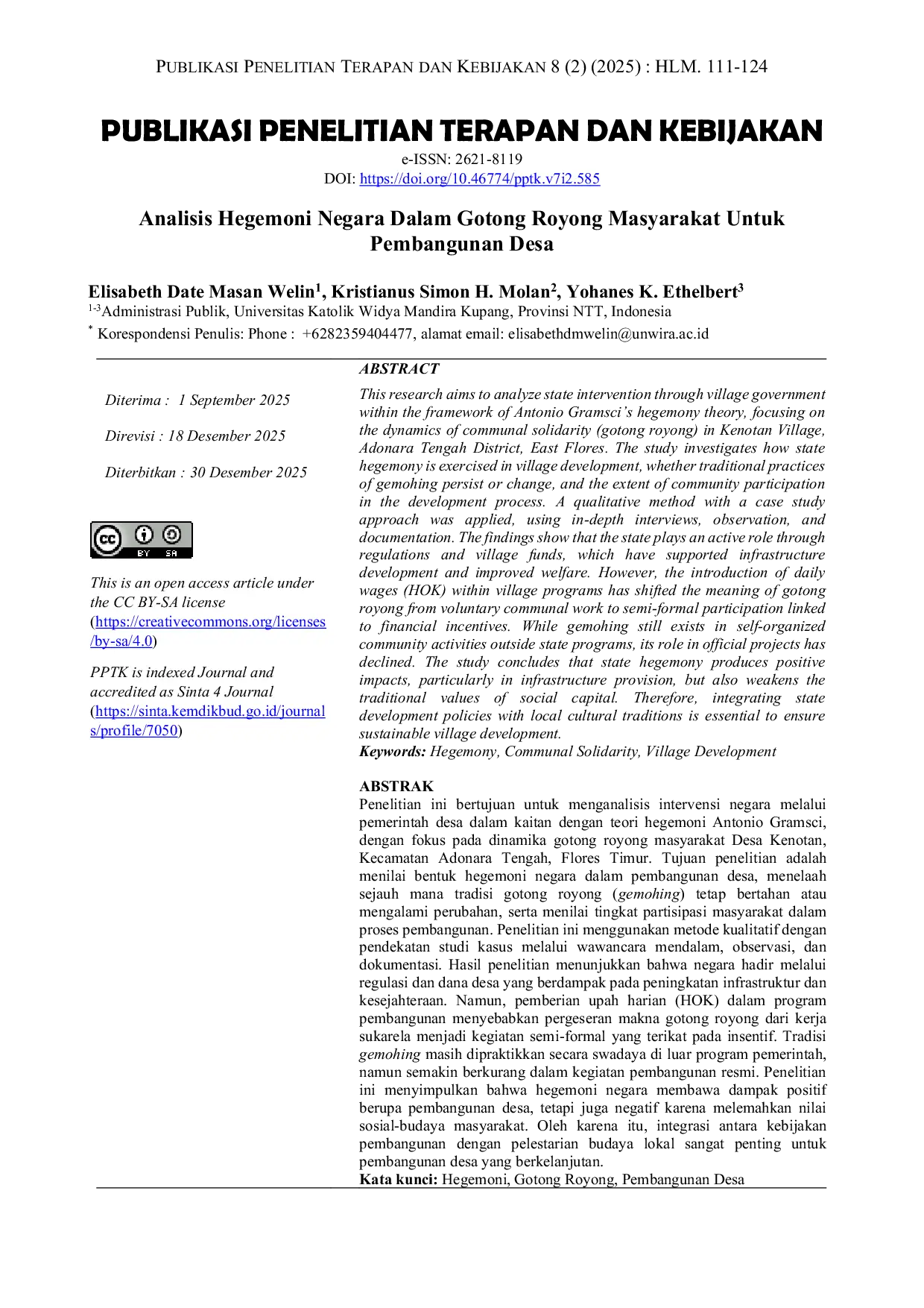 JURIS Analisis Hegemoni Negara Dalam Gotong Royong Masyarakat Untuk Pembangunan Desa