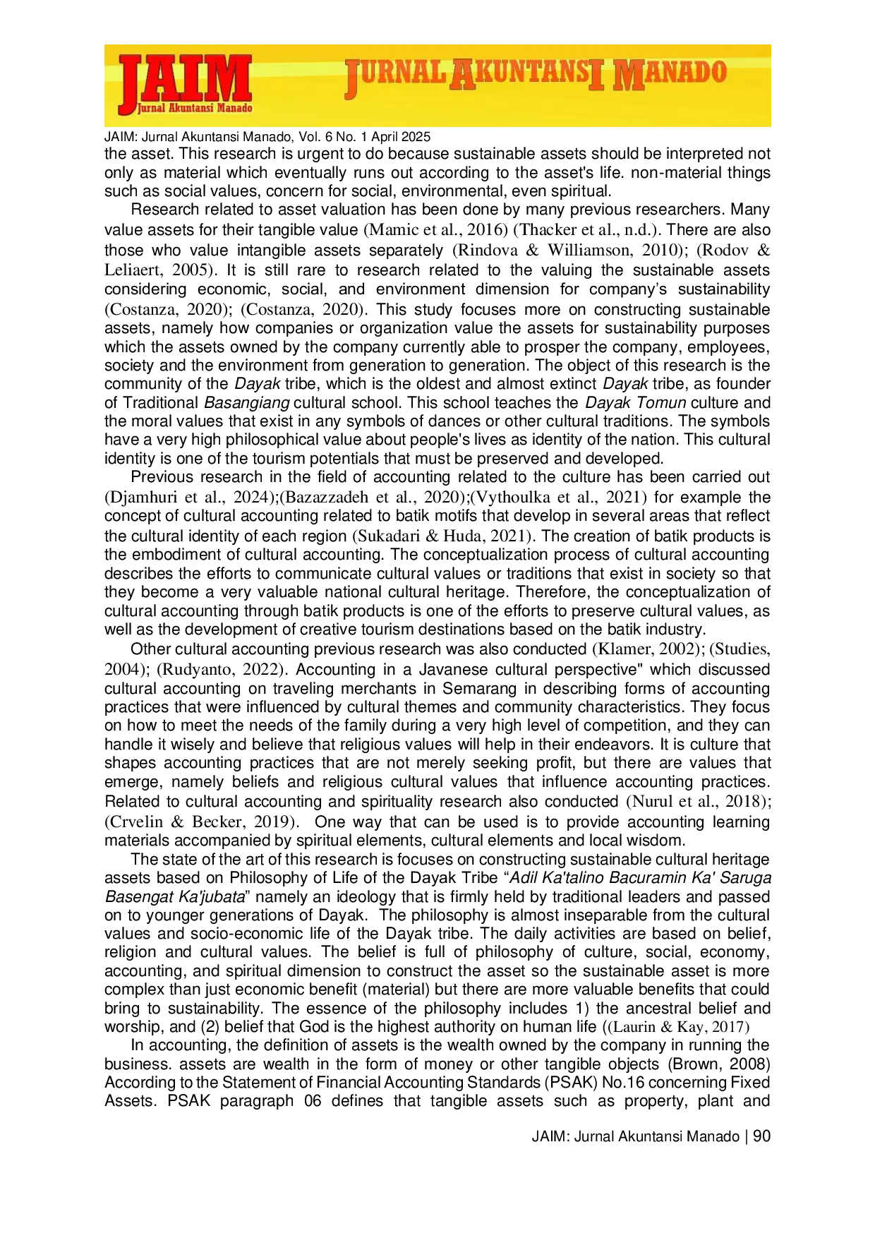 JURIS Constructing Sustainable Cultural Heritage Asset Based on The Philosophy of Life of The Dayak Tribe Community Adil Ka talino B