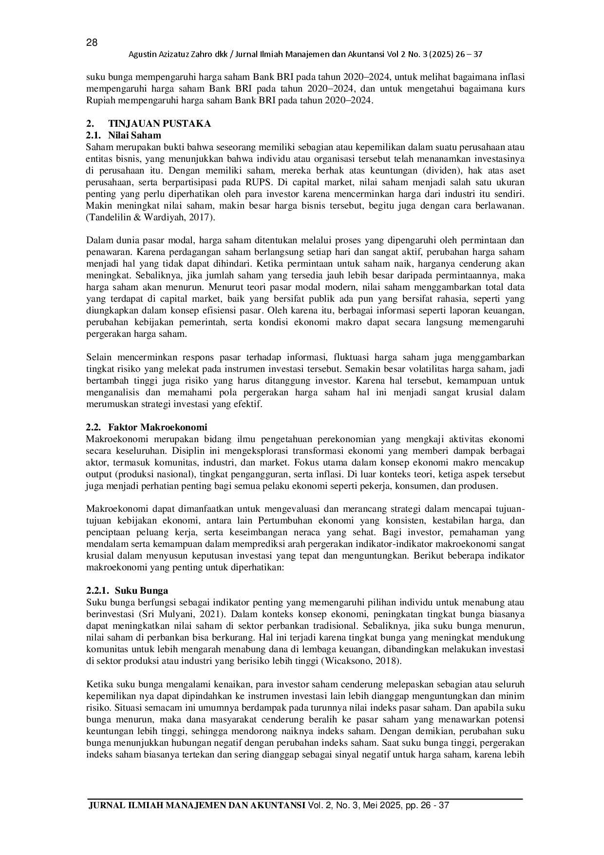 juris Pengaruh Faktor Makroekonomi Terhadap Naik Turunya Nilai Saham Studi Pada Bank Rakyat Indonesia