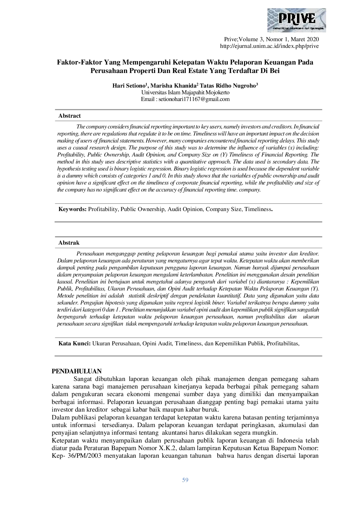 JURIS Faktor Faktor Yang Mempengaruhi Ketepatan Waktu Pelaporan Keuangan Pada Perusahaan Property Dan Real Estate Yang Terdaftar Di Bursa Efek Indonesia