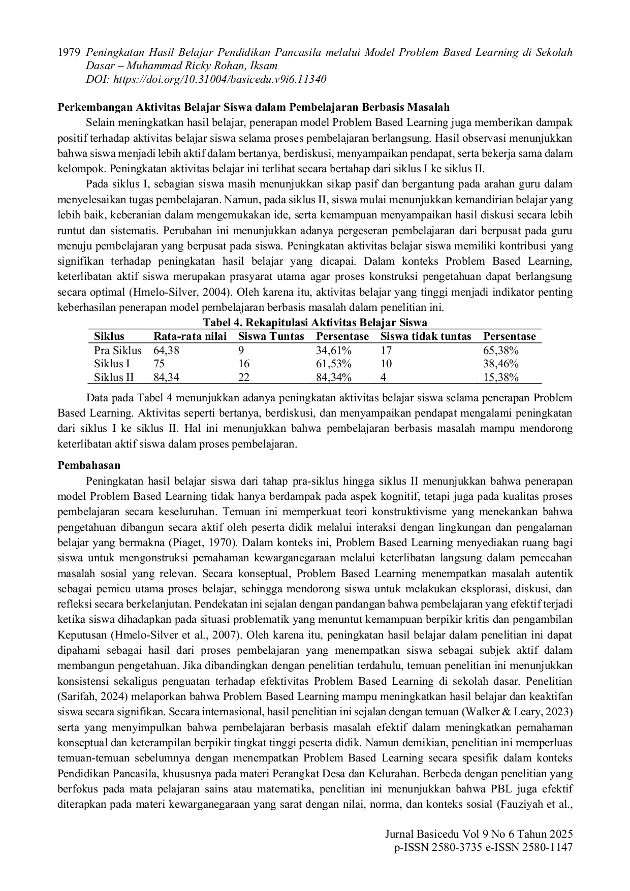 JURIS Peningkatan Hasil Belajar Pendidikan Pancasila melalui Model Problem Based Learning di Sekolah Dasar