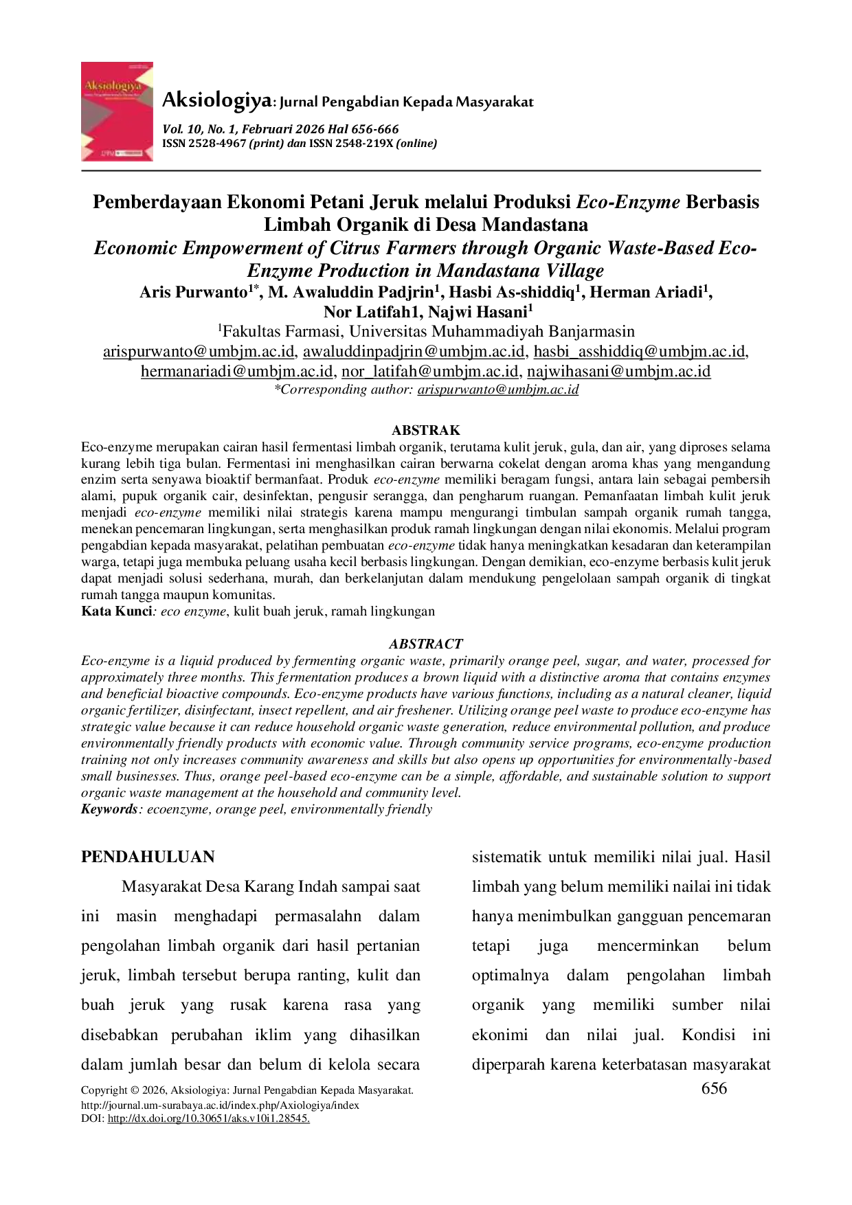 JURIS Pemberdayaan Ekonomi Petani Jeruk Melalui Produksi Eco Enzyme Berbasis Limbah Organik Di Desa Mandastana