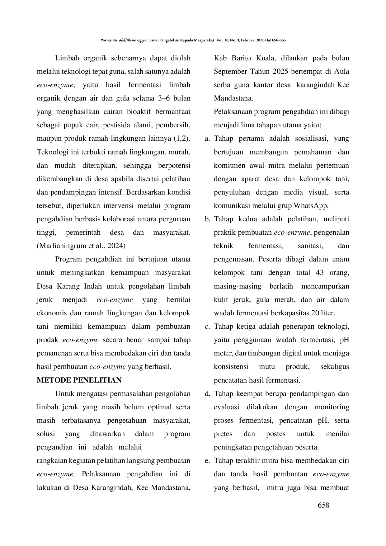 JURIS Pemberdayaan Ekonomi Petani Jeruk Melalui Produksi Eco Enzyme Berbasis Limbah Organik Di Desa Mandastana