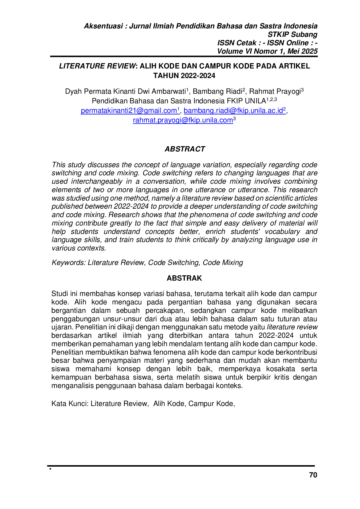 JURIS Literature Review Alih Kode Dan Campur Kode Pada Artikel Tahun 2022 2024
