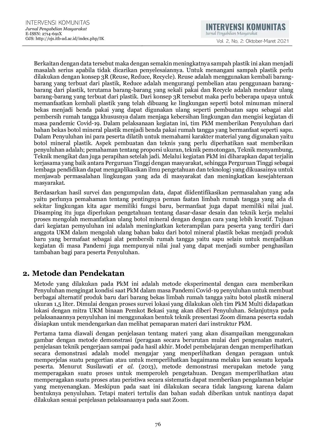 JURIS Pemanfaatan Limbah Rumah Tangga Dari Botol Bekas Menjadi Benda Pakai Rumah Tangga Untuk UKM Binaan Pemerintah Kota Bekasi