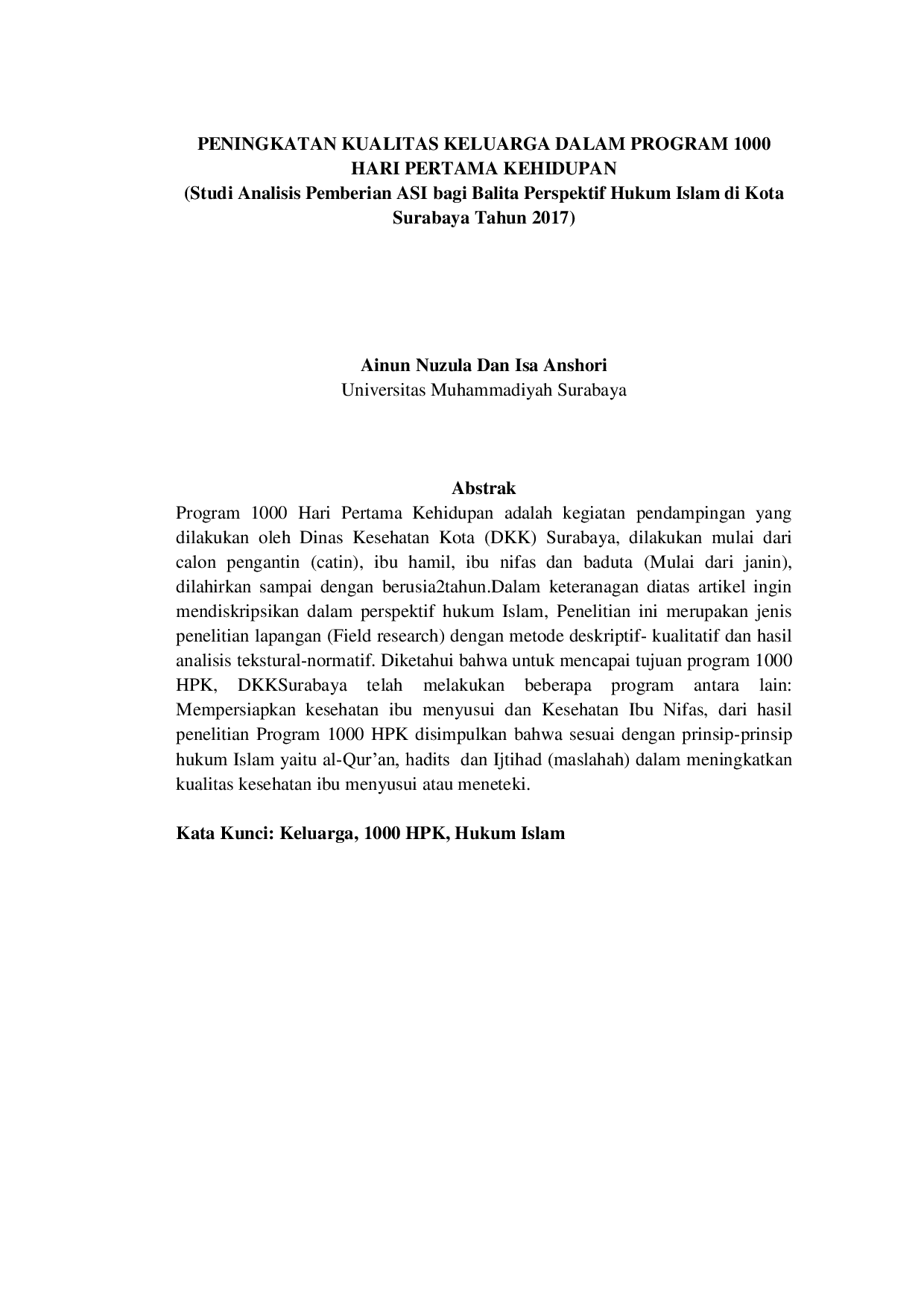 JURIS Peningkatan Kualitas Keluarga Dalam Program 1000 Hari Pertama Kehidupan