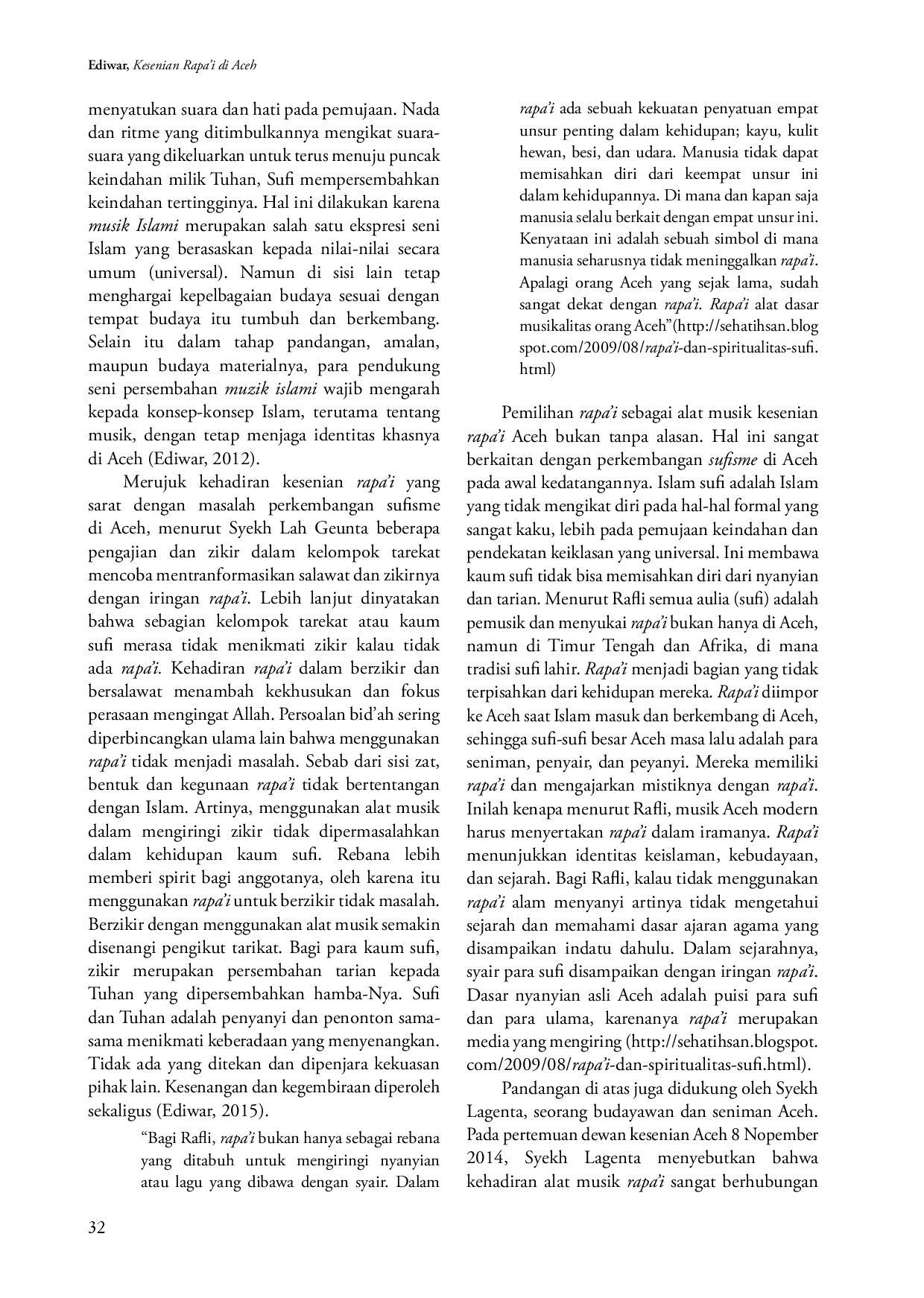 juris Rekonstruksi dan Revitalisasi Kesenian Rapa i Aceh Pasca Tsunami