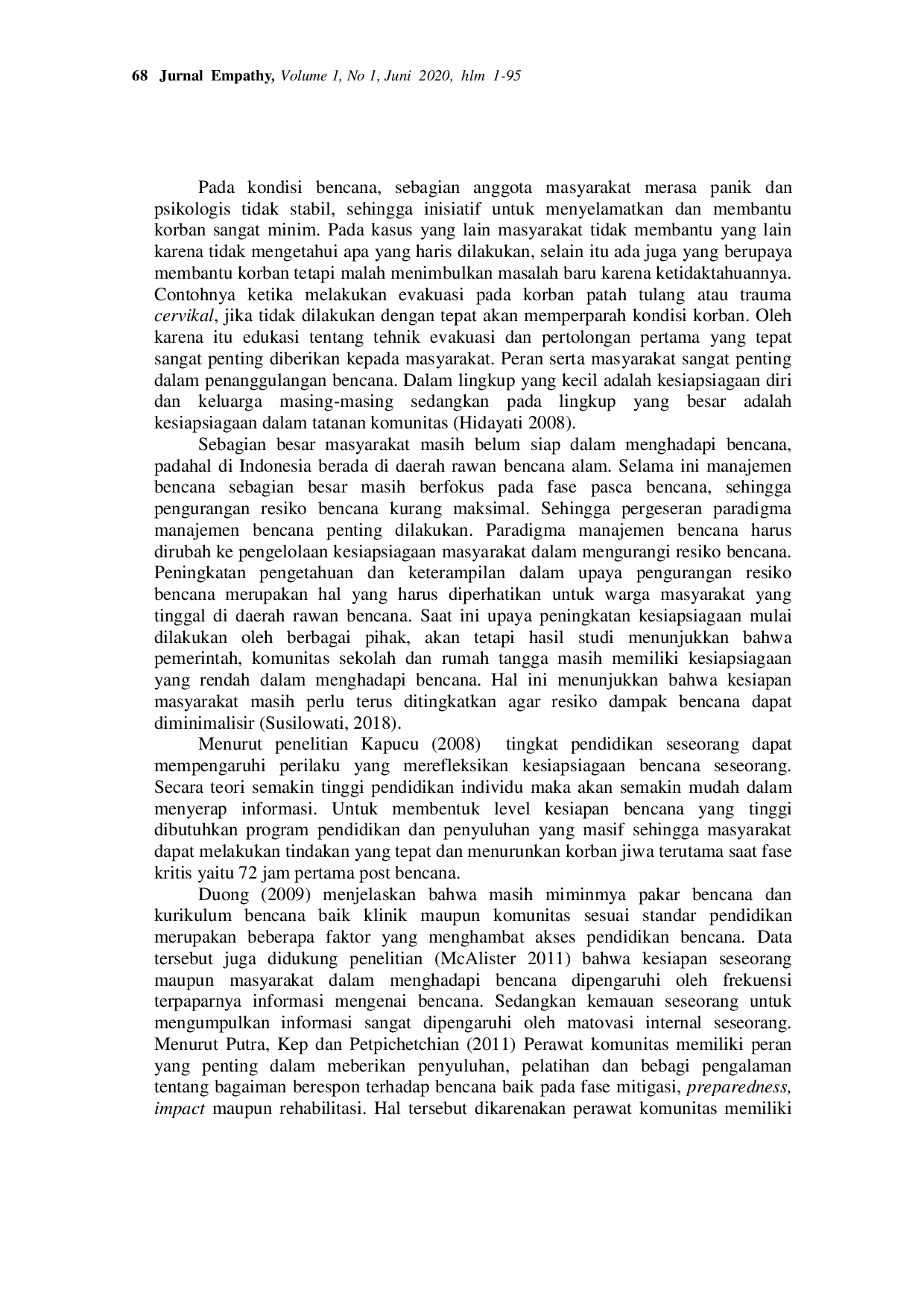 JURIS Upaya Peningkatan Kesehatan Edukasi Kesiapan Warga dalam Menghadapi Bencana Fase Impact di Desa Wonorejo Karanganyar