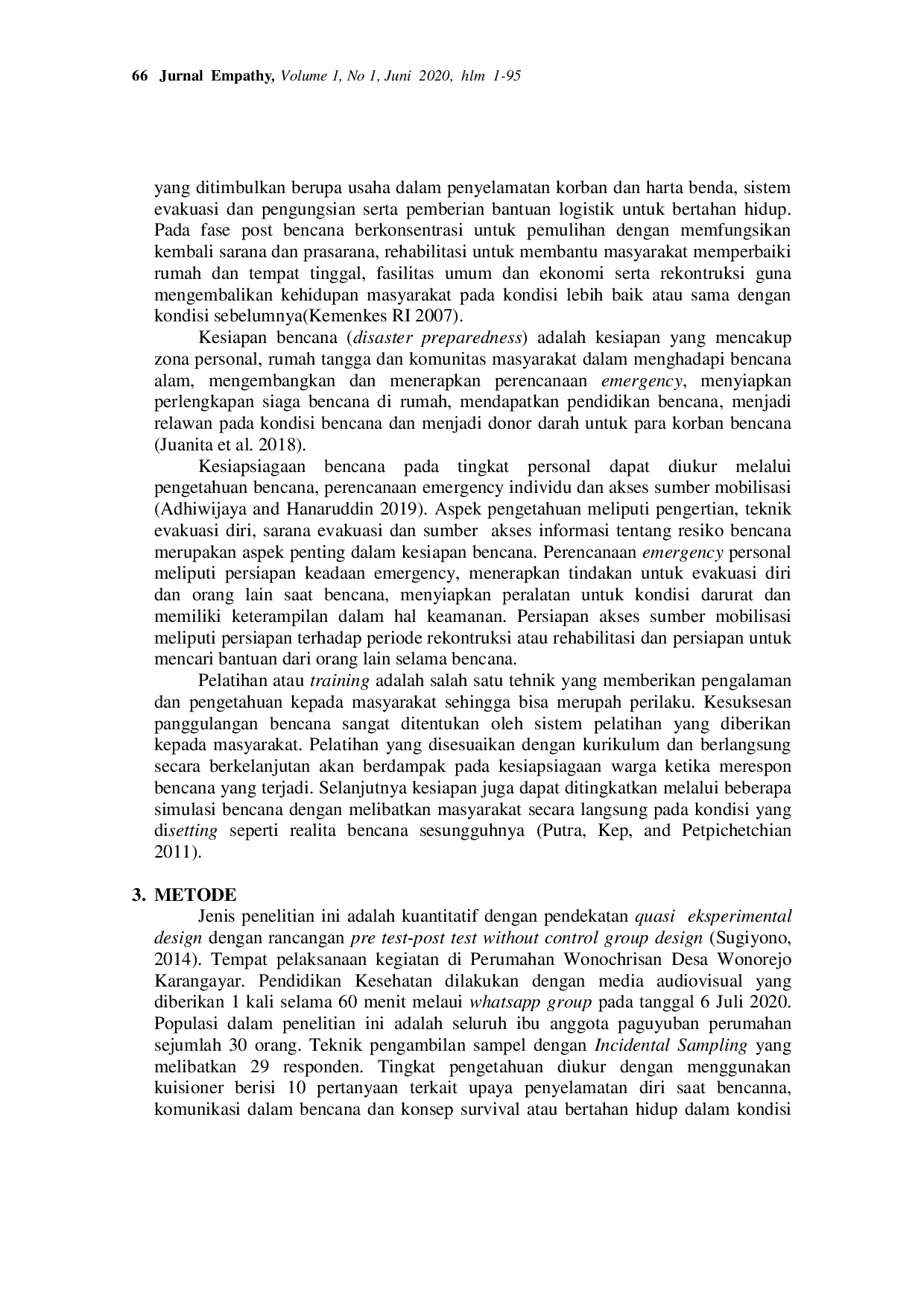 JURIS Upaya Peningkatan Kesehatan Edukasi Kesiapan Warga dalam Menghadapi Bencana Fase Impact di Desa Wonorejo Karanganyar