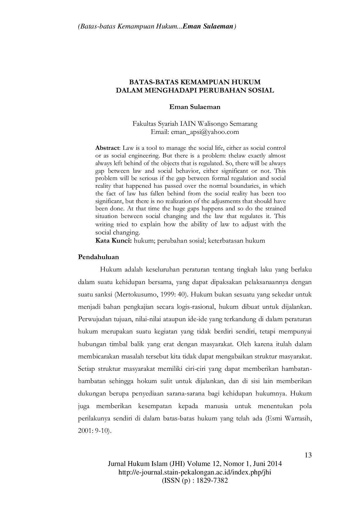 JURIS Batas Batas Kemampuan Hukum Dalam Menghadapi Perubahan Sosial