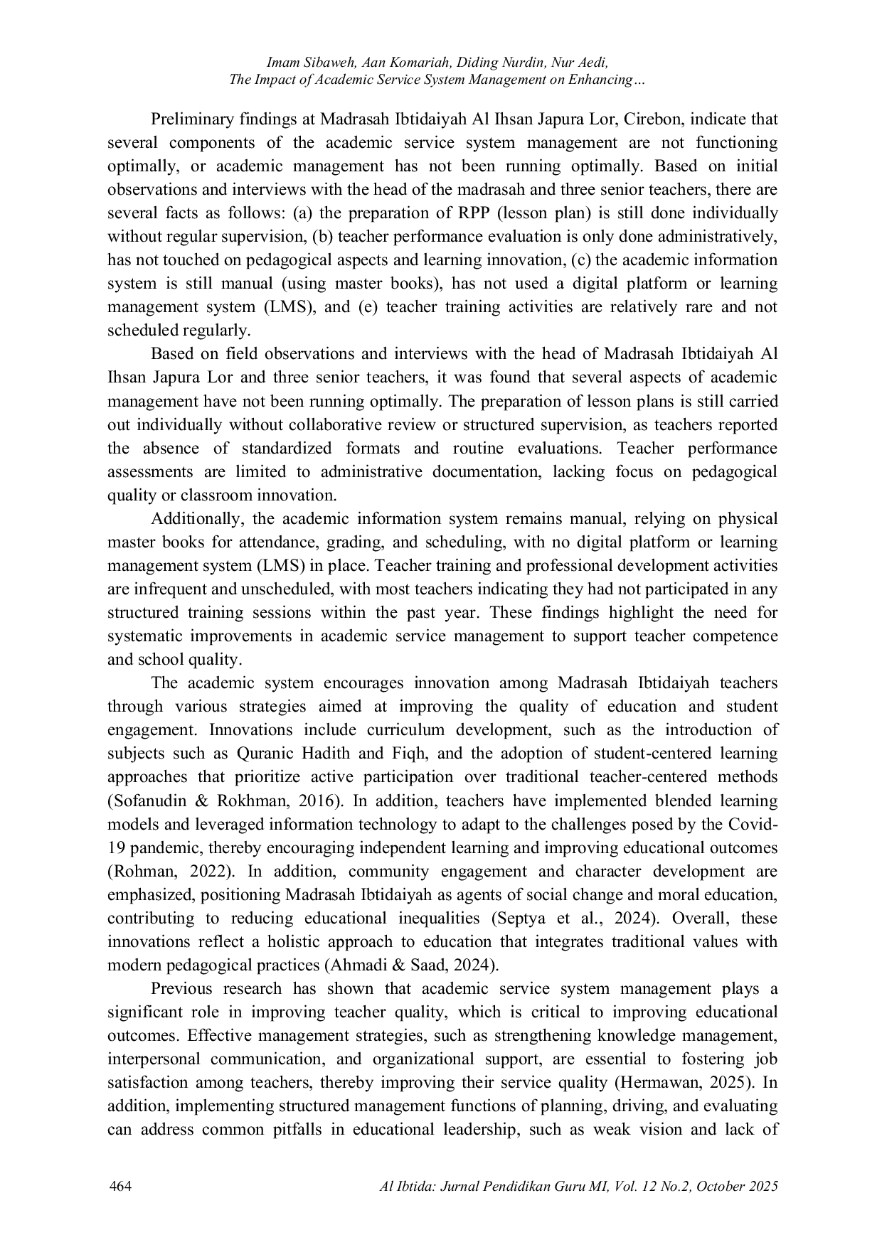 JURIS The Impact of Academic Service System Management on Enhancing the Quality of Islamic Elementary Teachers